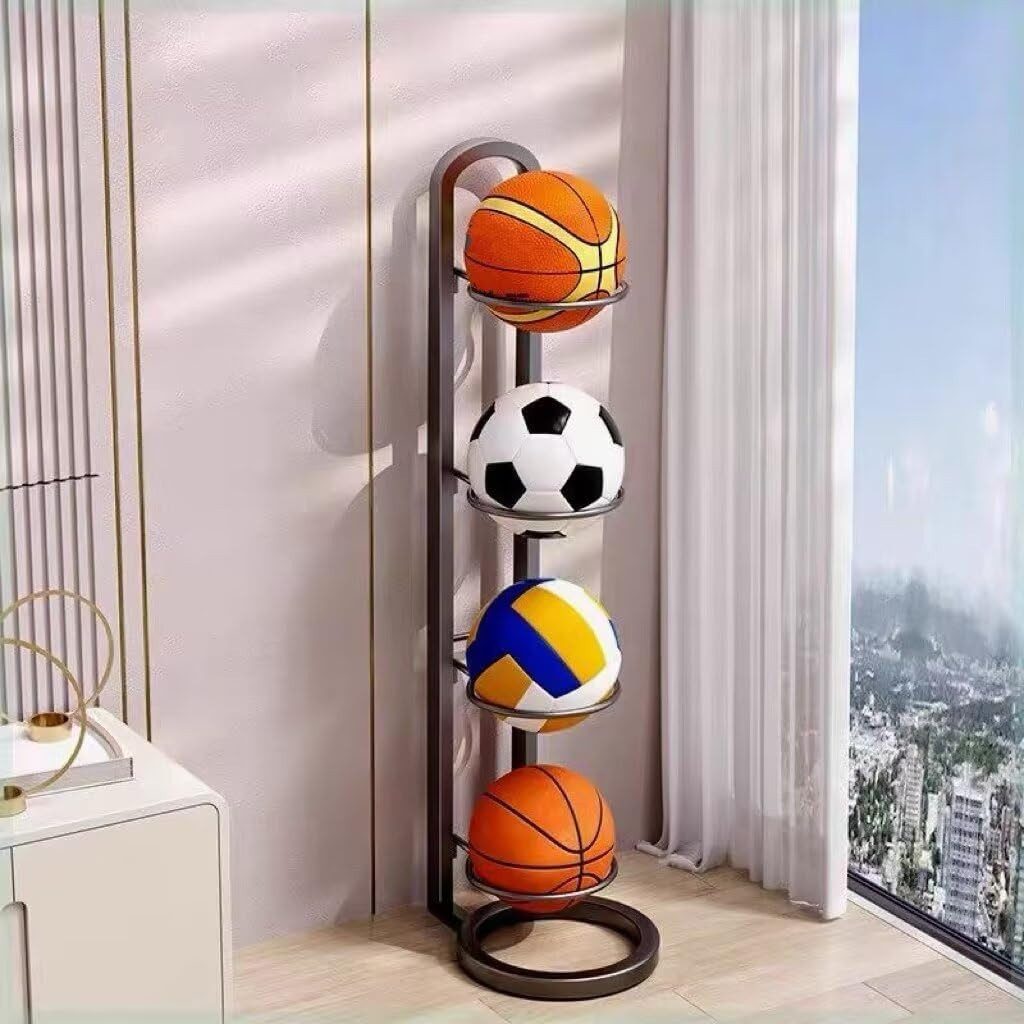 TUWENA Sportgeräte-Regalwagen 4 Lagiger Ballständer, Vertikale Ballregal, Ballhalter aus Metall, Herausnehmbare, Ballständer Display Halter Für Fußball Basketba – Bild 4 von 5