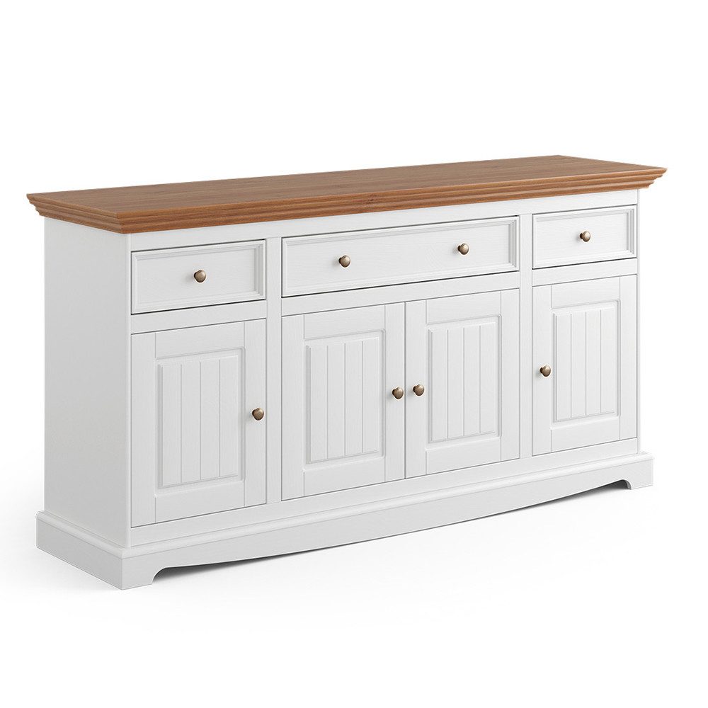 Lomadox Sideboard BORMIO-163, Massivholz Optik mit Eiche weiß167 cm breit
