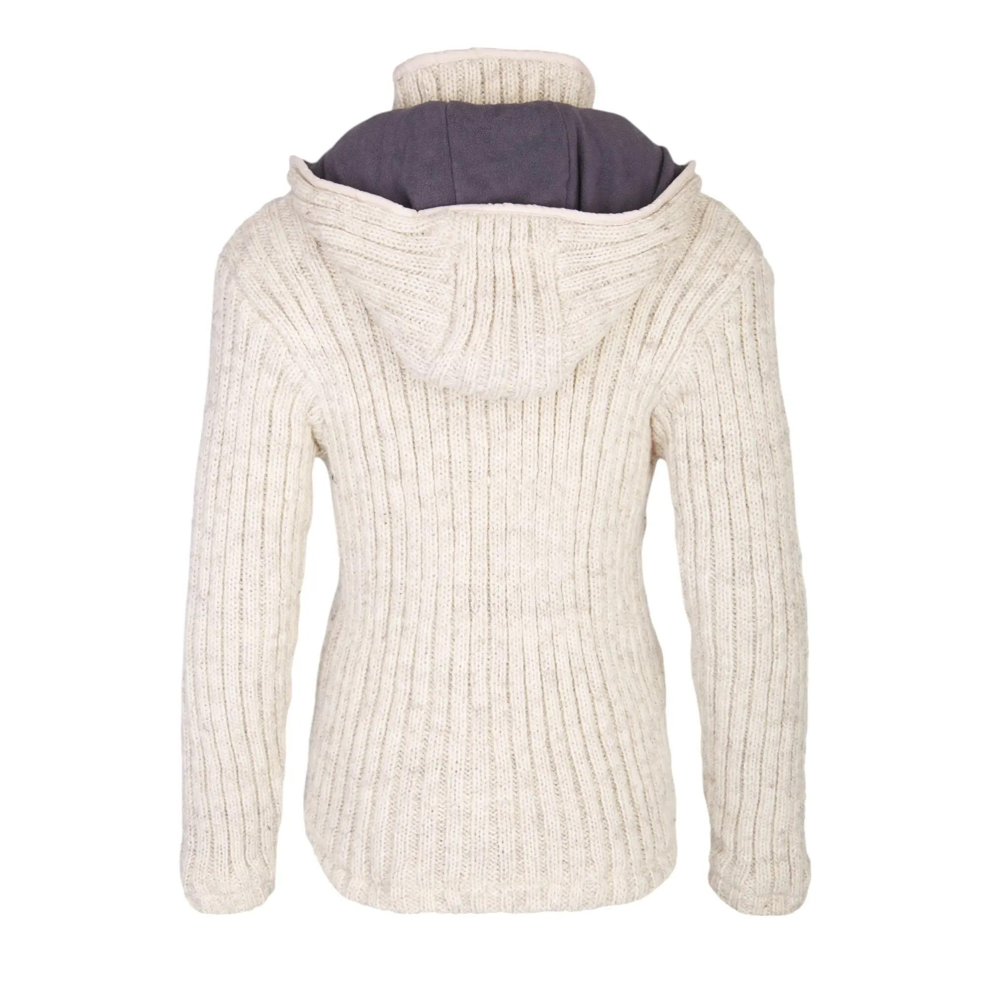 THC Natural Line Strickjacke THC Schafwollstrickjacke gerippt weiß 713 (1 Stück, 1-tlg., 1 Stück) Strickjacke mit abnehmbarer Kapuze