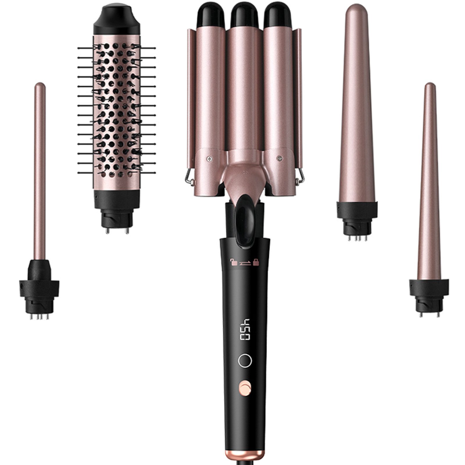 Comfy Mate Lockenstab 3 Fässer Welleneisen Lockenstäbe 5 in 1 mit Lockenbür günstig online kaufen