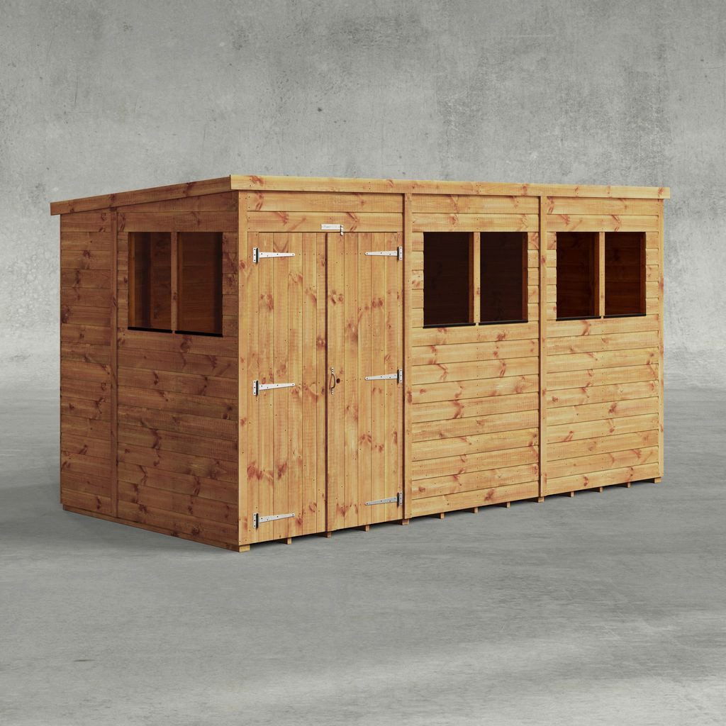 Powersheds Gartenhaus mit Pultdach aus Nut- und Feder Vollholz mit Doppeltür, BxT: 360x180 cm, (Polyester-verstärkte Dachpappe, gehärtetes Glas, hochwertiges Holz), Hochwertiges Holz