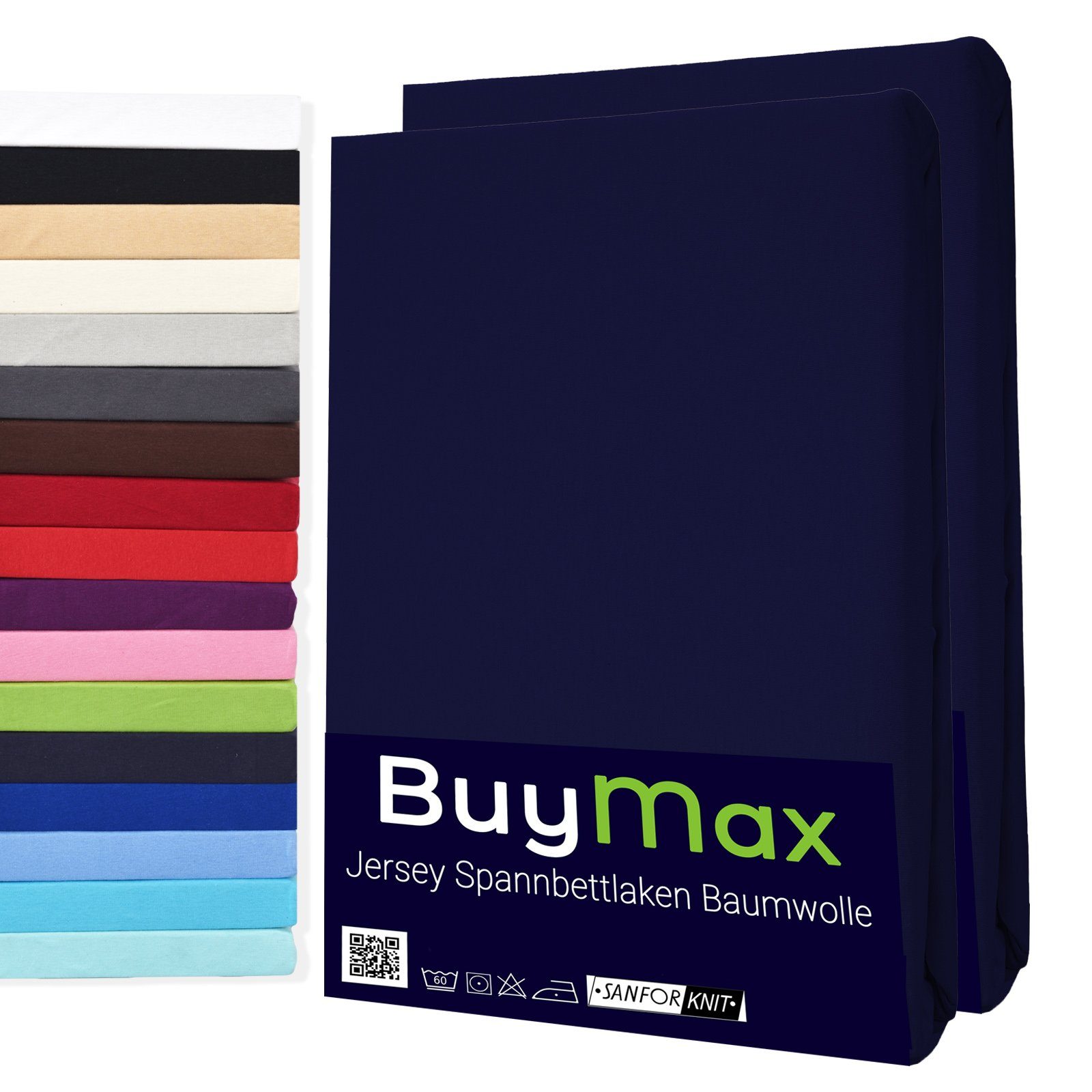 Buymax Spannbettlaken 2-er Set, Doppelpack, Bettlaken, Jersey 100% Baumwolle, Gummizug: rundum, (2 Stück), Pflegeleicht und Atmungsaktiv in Verschiedenen Farben und Größen