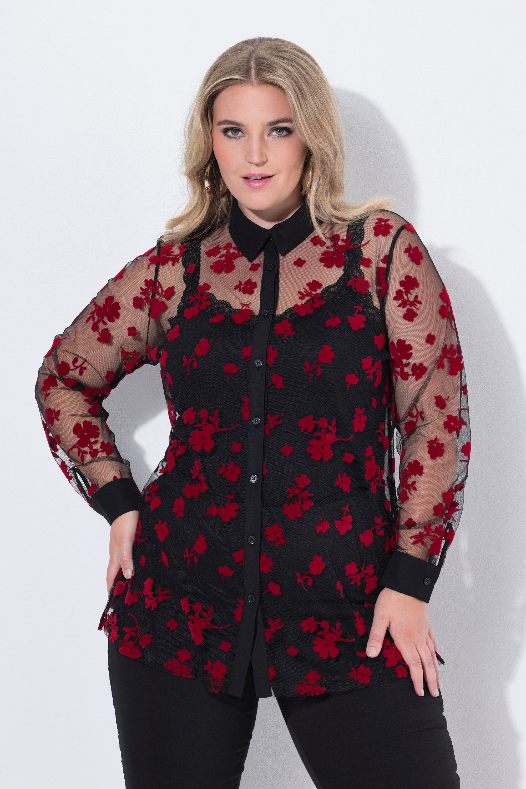 MIAMODA Hemdbluse Bluse Regular Fit leicht transparent Flockdruck günstig online kaufen