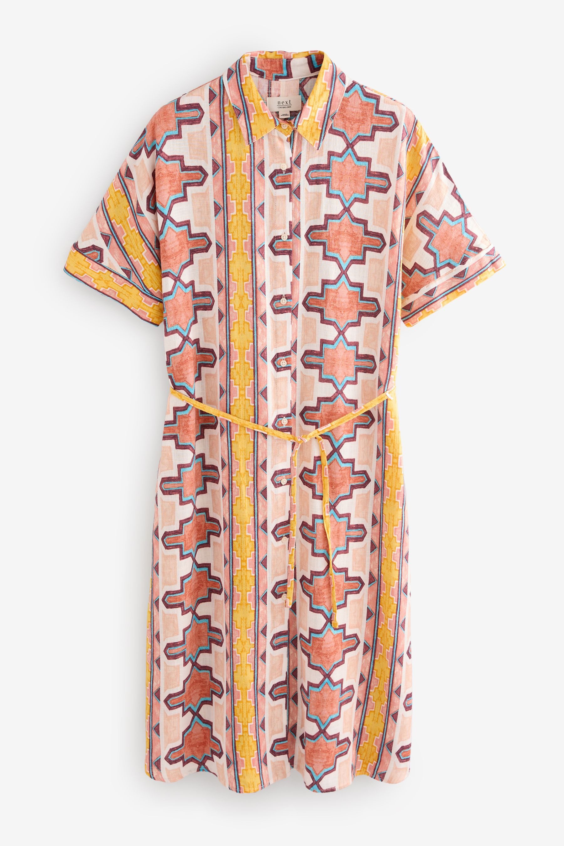 Next Midikleid Kurzärmeliges Kleid mit Bindegürtel günstig online kaufen