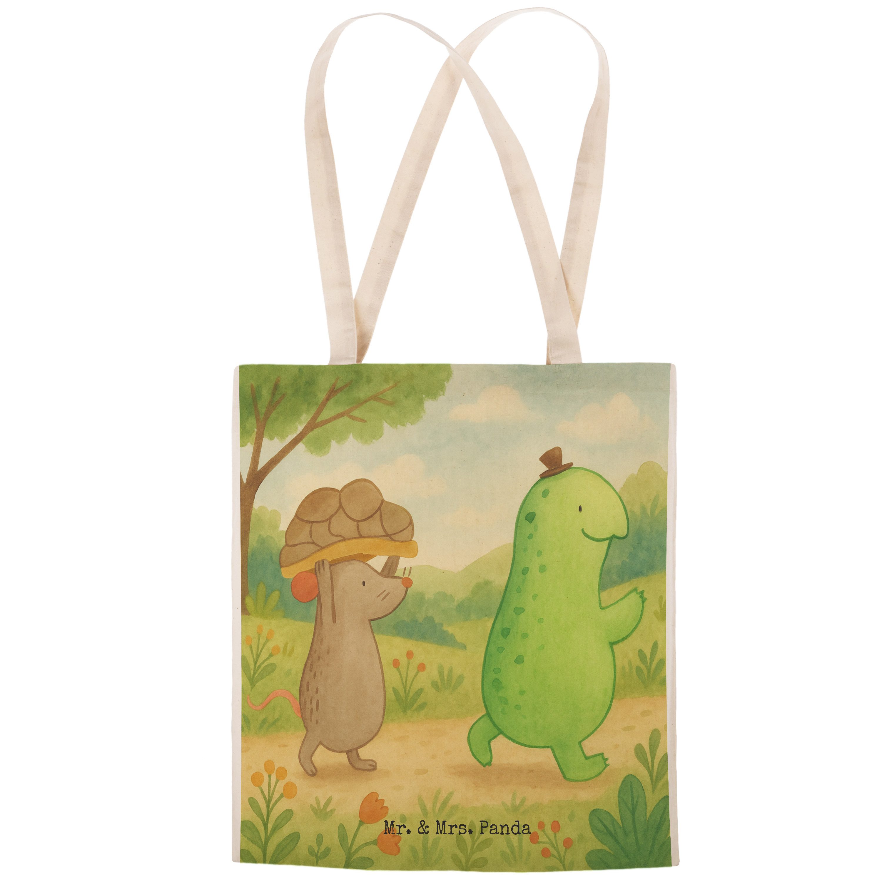 Mr. & Mrs. Panda Tragetasche Schildkröte Maus Design, shopping bag, Weiß, Beutel Tasche, Hilfe, To (Packung), Freunde Shoppingbag Fröhlich