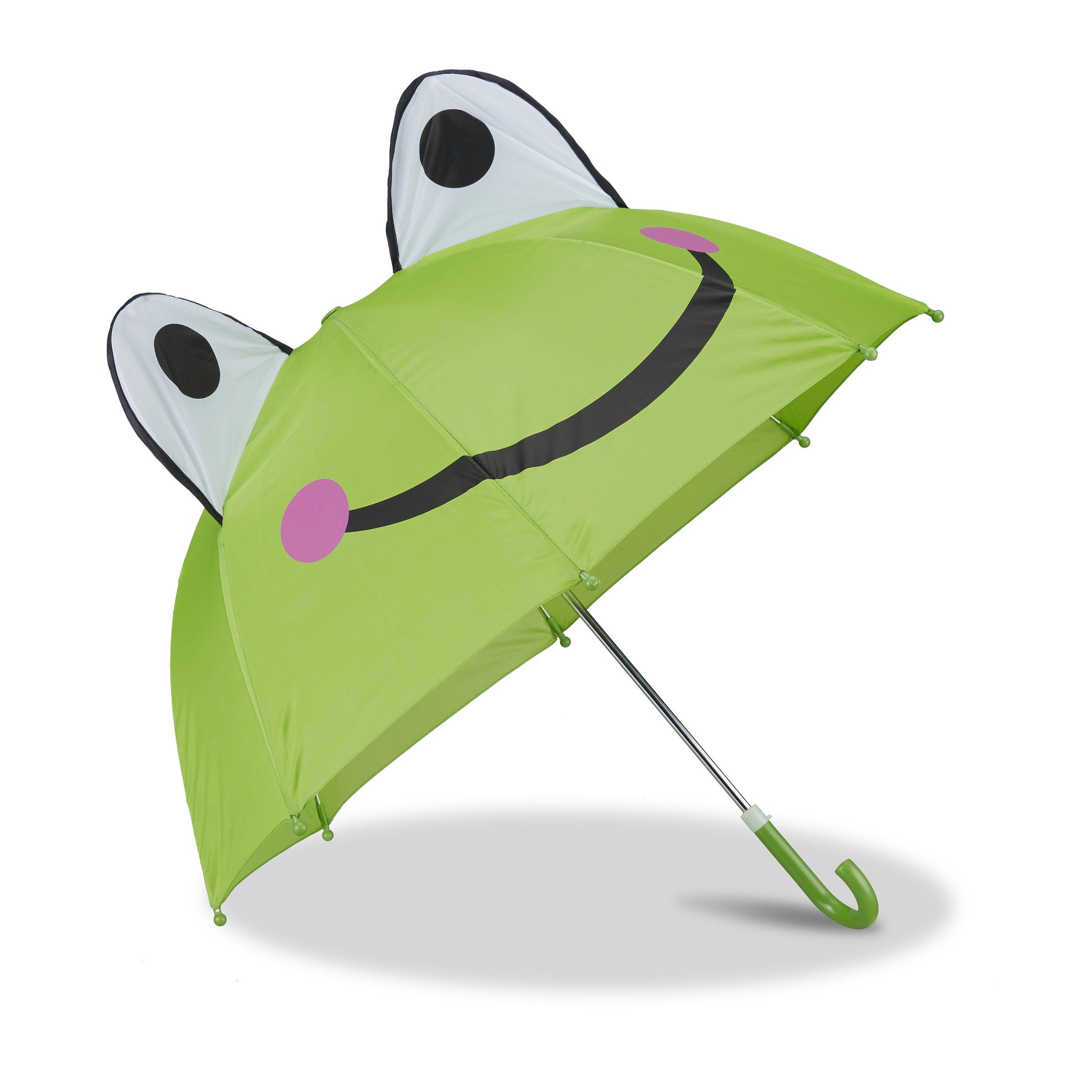 relaxdays Stockregenschirm Kinderregenschirm mit 3D Motiv, Frosch Grün Schwarz Weiß
