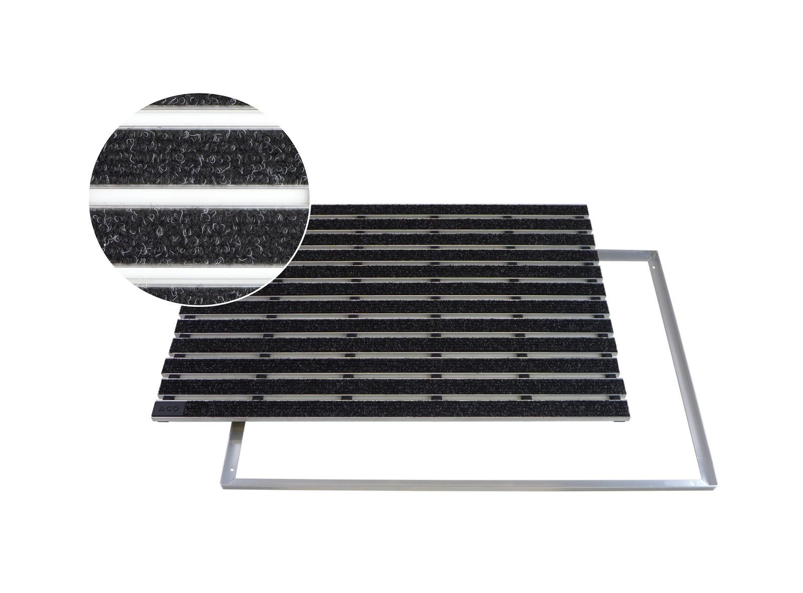 ACO Severin Ahlmann GmbH & Co. KG Fußmatte Eingangsmatte Vario + Rahmen Aluminium, Rips Anthrazit, rechteckig, Höhe: 12 mm, Größe: 750x500 mm, für Innen- und Außenbereich