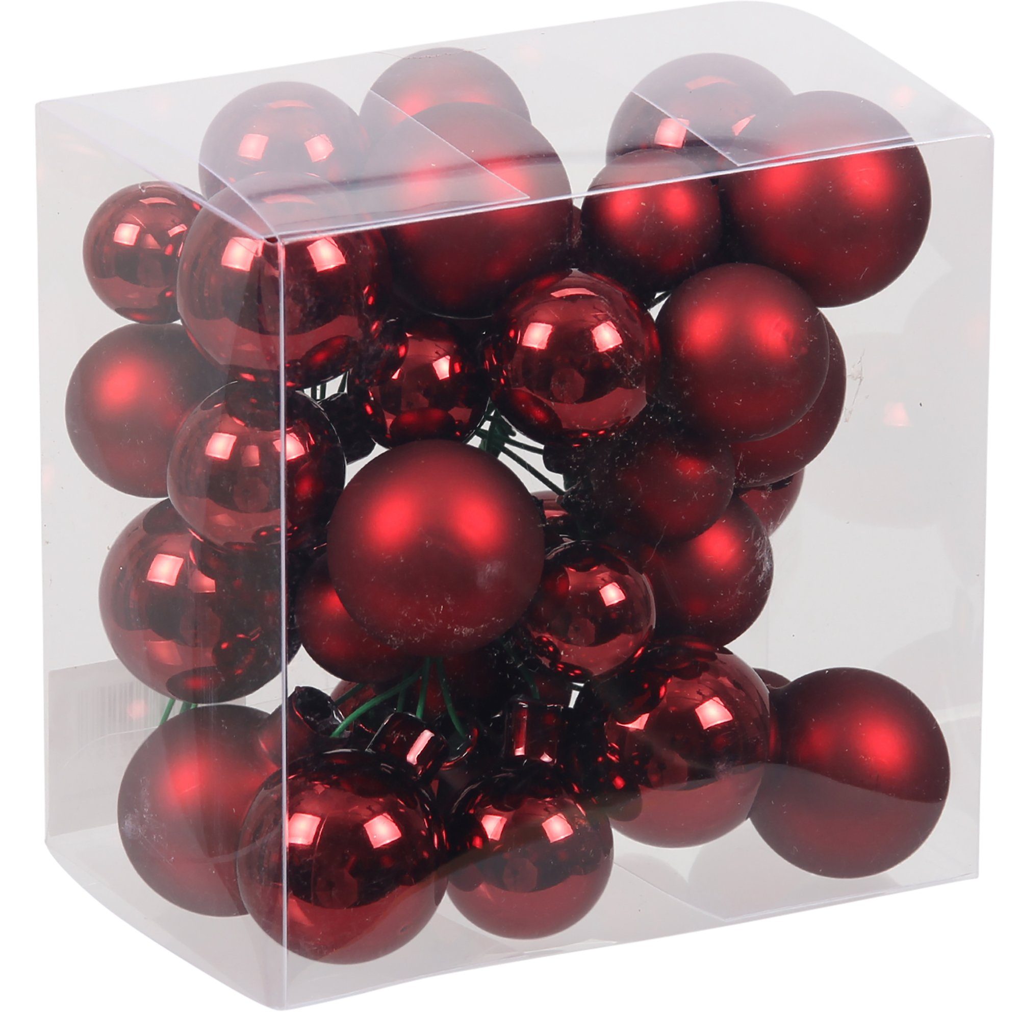Annastore Weihnachtsbaumkugel 115629 - Bündel aus Glaskugeln an Draht - Spiegelbeeren, Weihnachtsdeko, Baumkugeln an Draht Dunkelrot (glänzend+matt) | Weihnachtskugeln