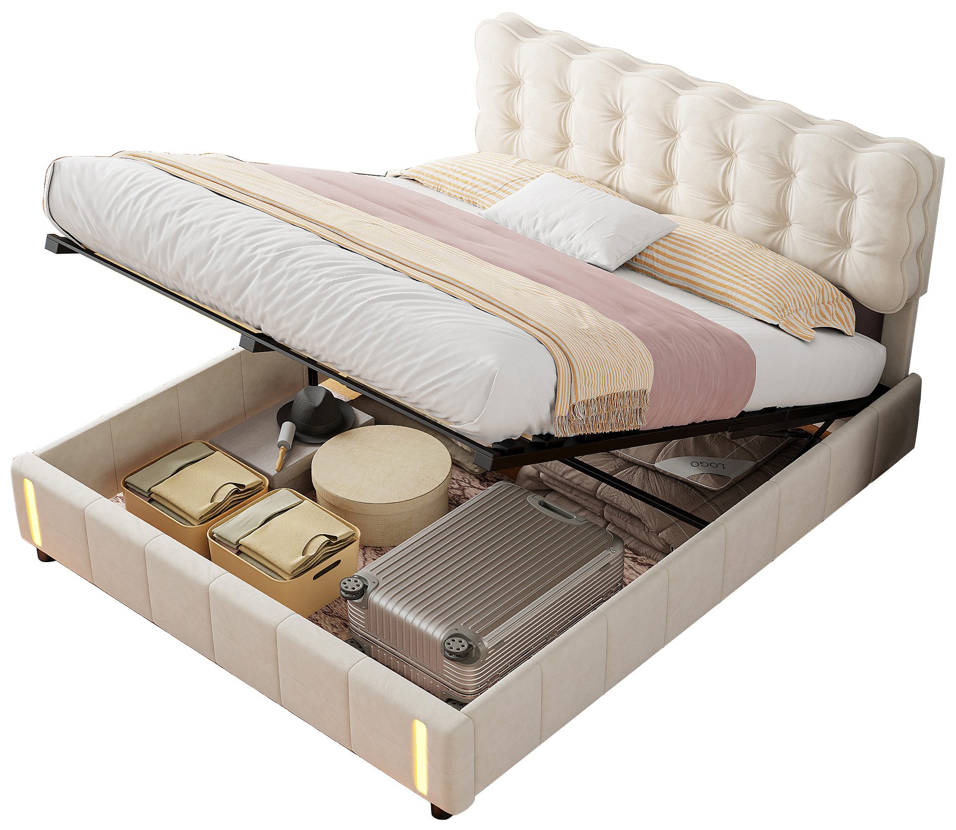 FUROKOY Polsterbett Doppelbett Hydraulisch Stauraumbett mit günstig online kaufen