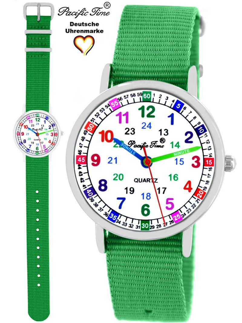 Pacific Time Quarzuhr Set Kinder Wechselarmband, grün Lernuhr und Gratis Match gelb Versand und Reflektor - Design Mix Armbanduhr
