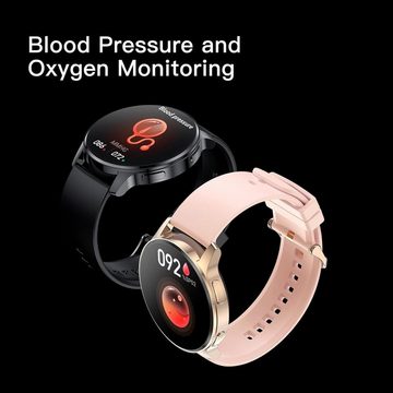 Krostming Telefonfunktion Damen's und Herren's IP67 Wasserdicht Smartwatch (1,32 Zoll, Android/iOS), Herzfrequenz SpO2 Blutdruckmessung 20 Sportmodi APP, den Design