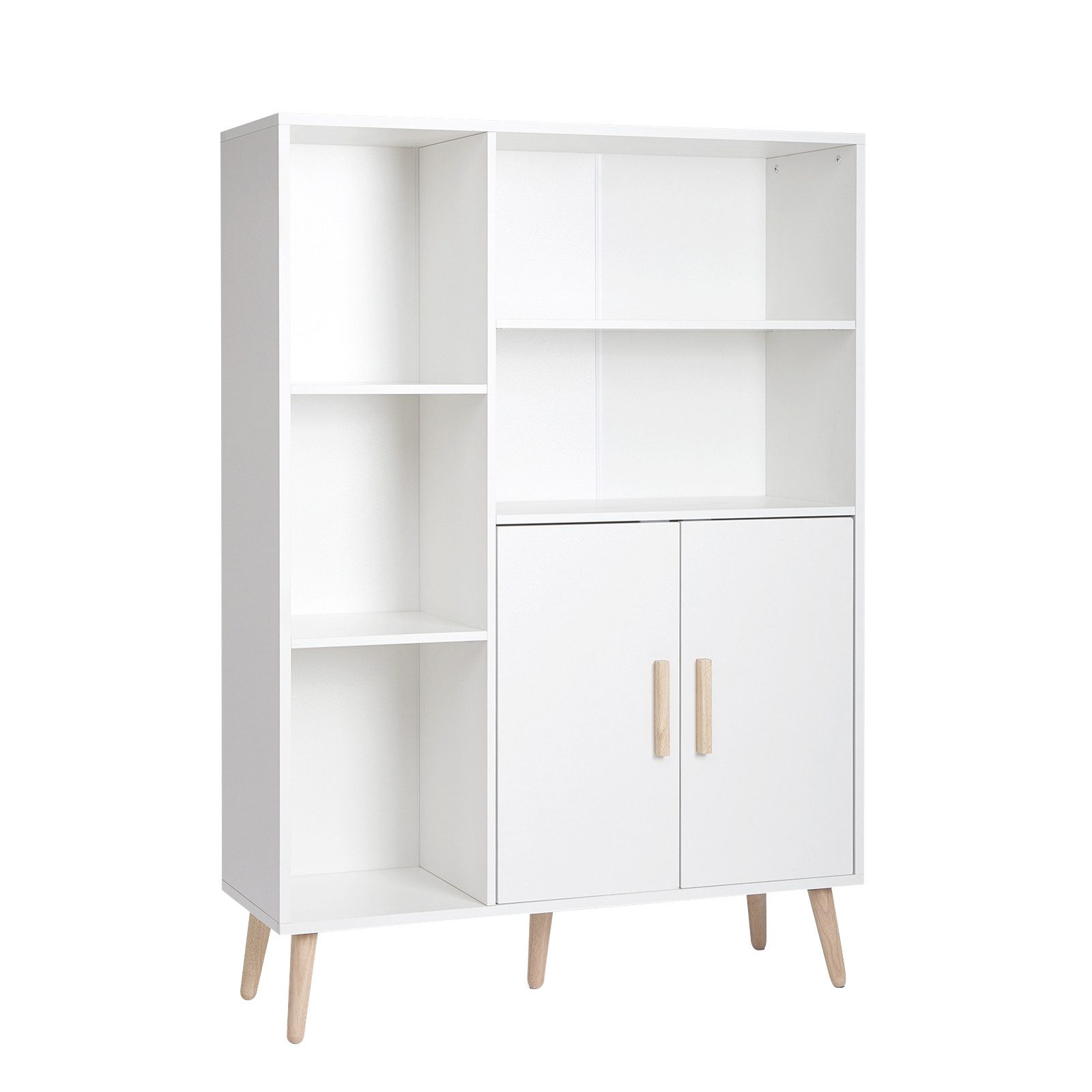 Mondeer Kommode Sideboard, Lagerschrank mit 2 Türen und 5 Fächern,Holz