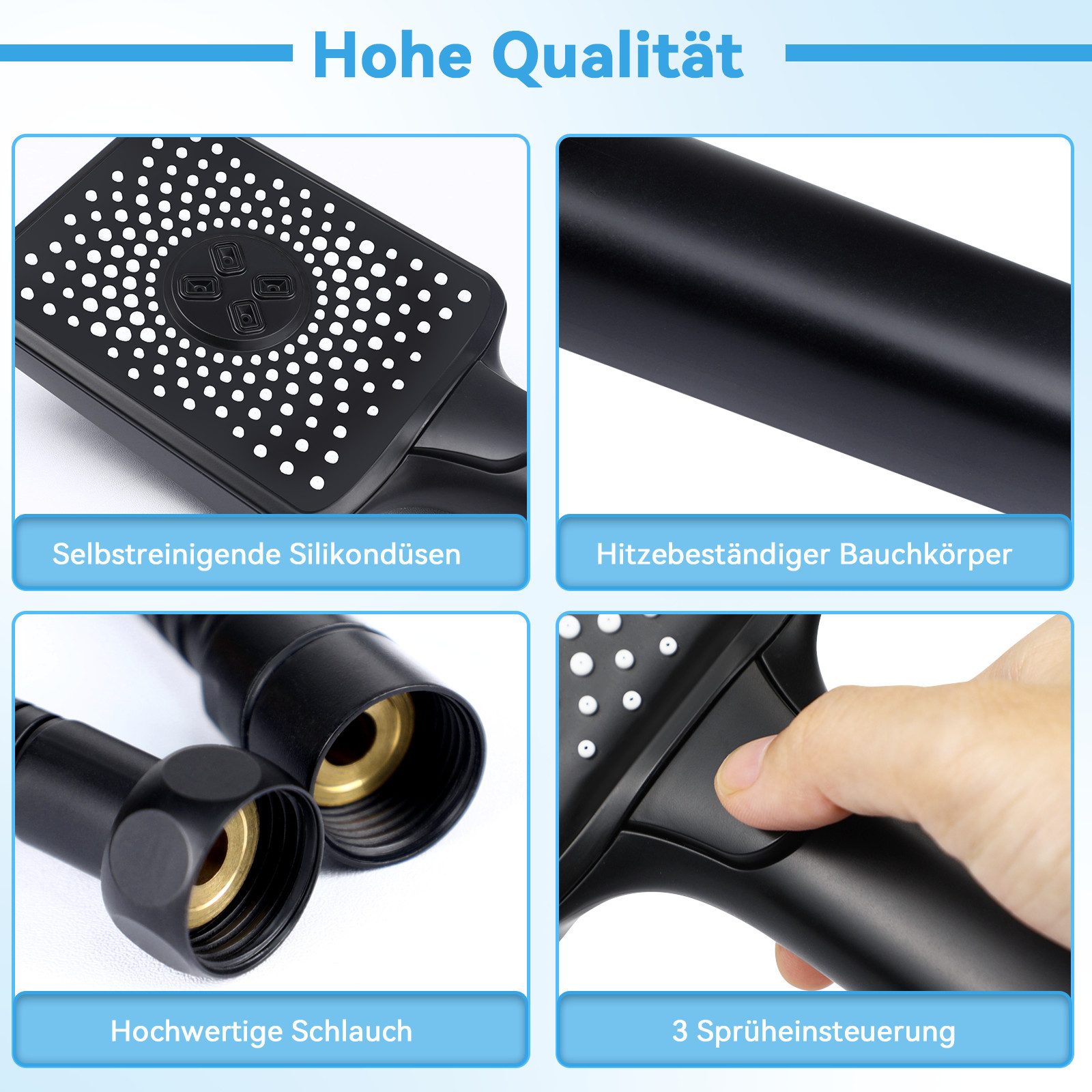 Nettlife Handbrause Schwarz/Nickel Runde Handheld Shower wassersparend mit 3/5 Strahlenden, (Handbrause), Großdruck erhöhend Mit Taste zur Einstellung des Wasserflusses