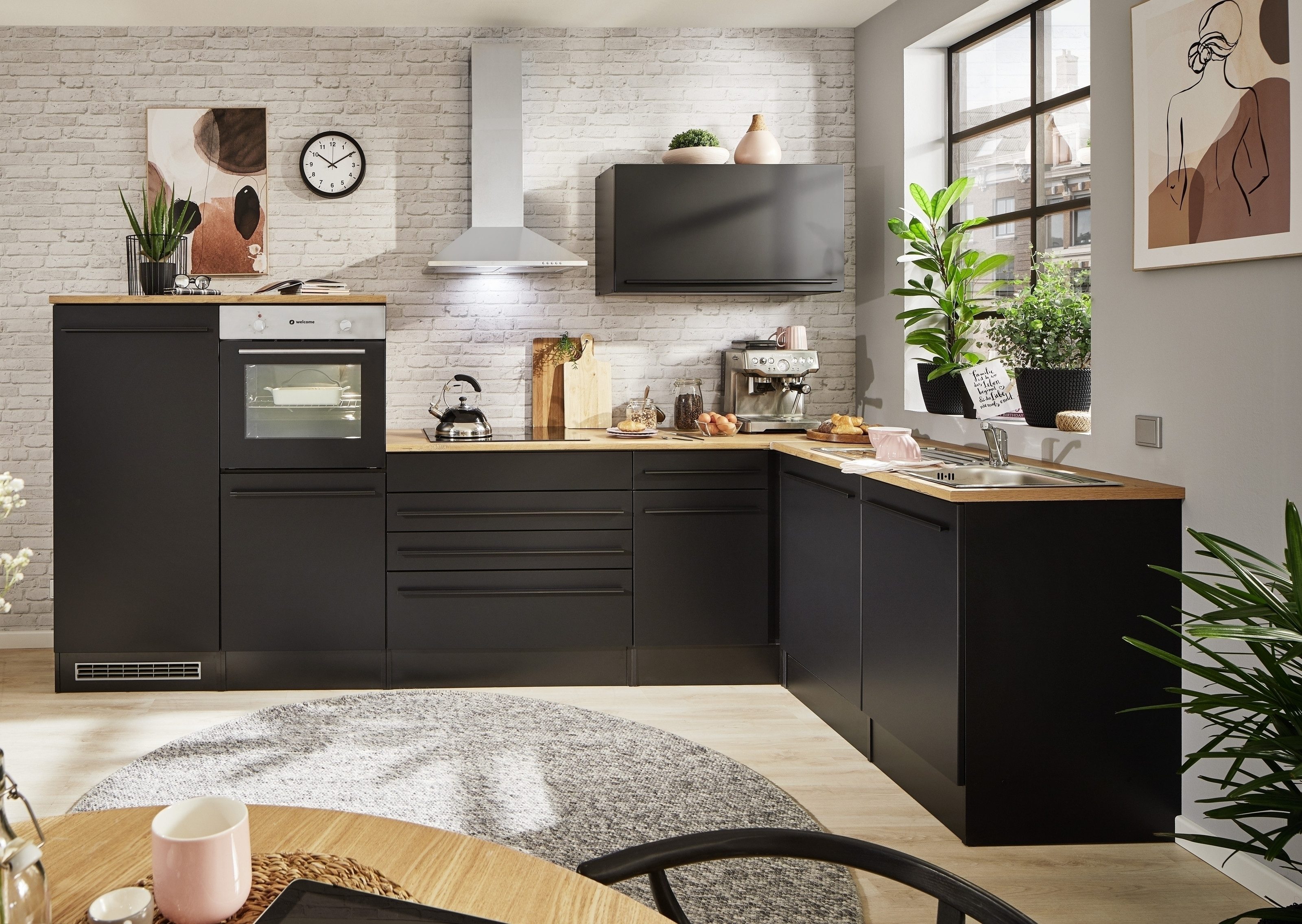 PREISBRECHER Küche Jazz, L-Küchenzeile ohne Elektrogeräte in Schwarz - 320x günstig online kaufen