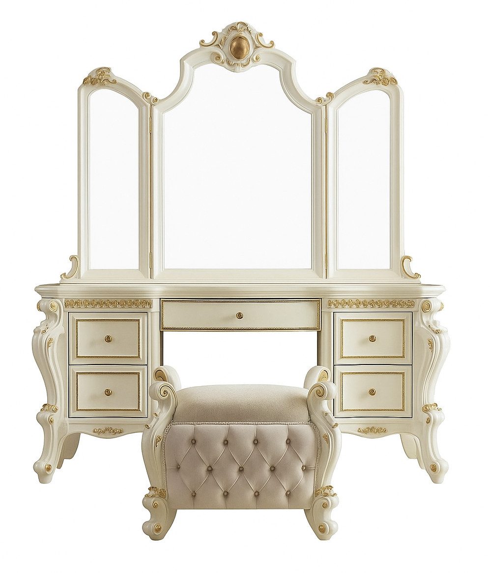 JVmoebel Schminktisch Geschnitzte Barock Möbel Schminktisch Hocker Spiegel Schlafzimmer (3-St), Made in Europa