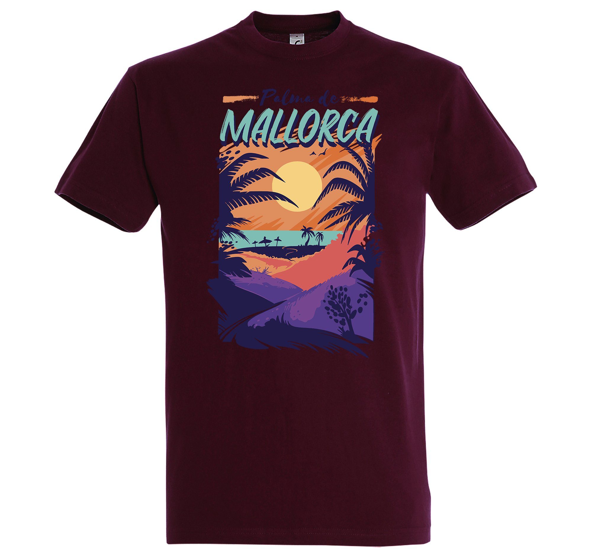 Youth Designz Palma Frontprint Mallorca trendigem mit T-Shirt Shirt Burgund Herren