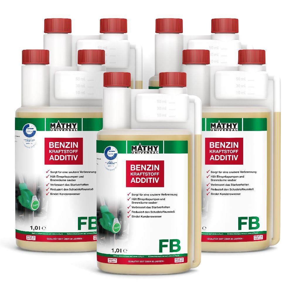 MATHY Benzin-Stabilisator MATHY-FB Benzin-Pflege-Kraftstoffadditiv 5 x 1,0 l, 5,0 l, (5-St) Reinigt das gesamte Benzin-Kraftstoffsystem