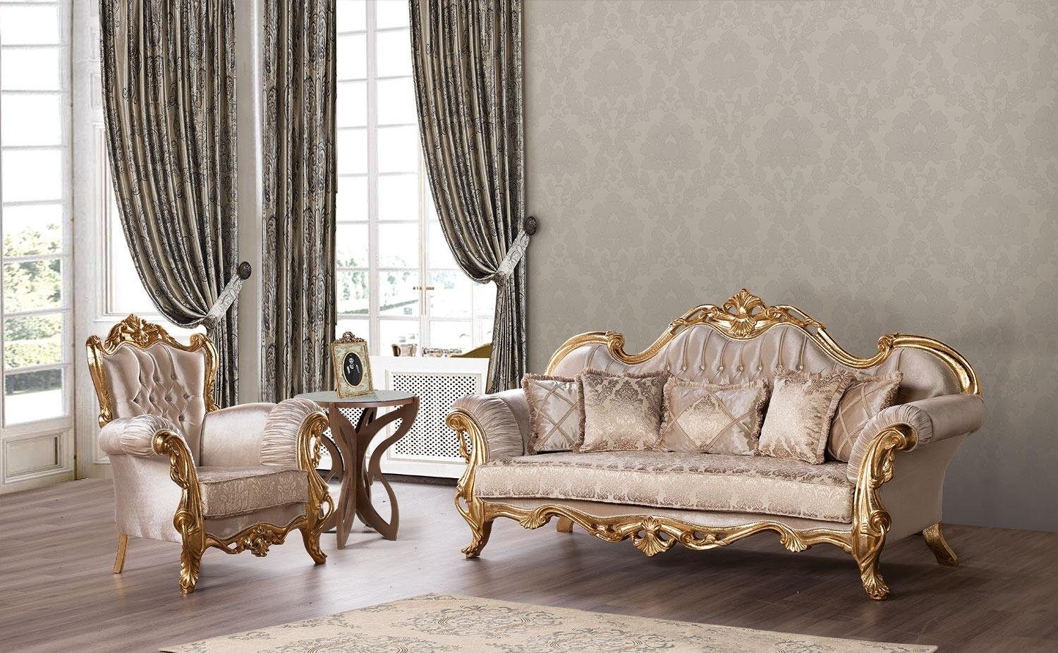 Sofa, Neu Klassische stilvolles JVmoebel Beige Sofagarnitur Chesterfield 3+1 Design