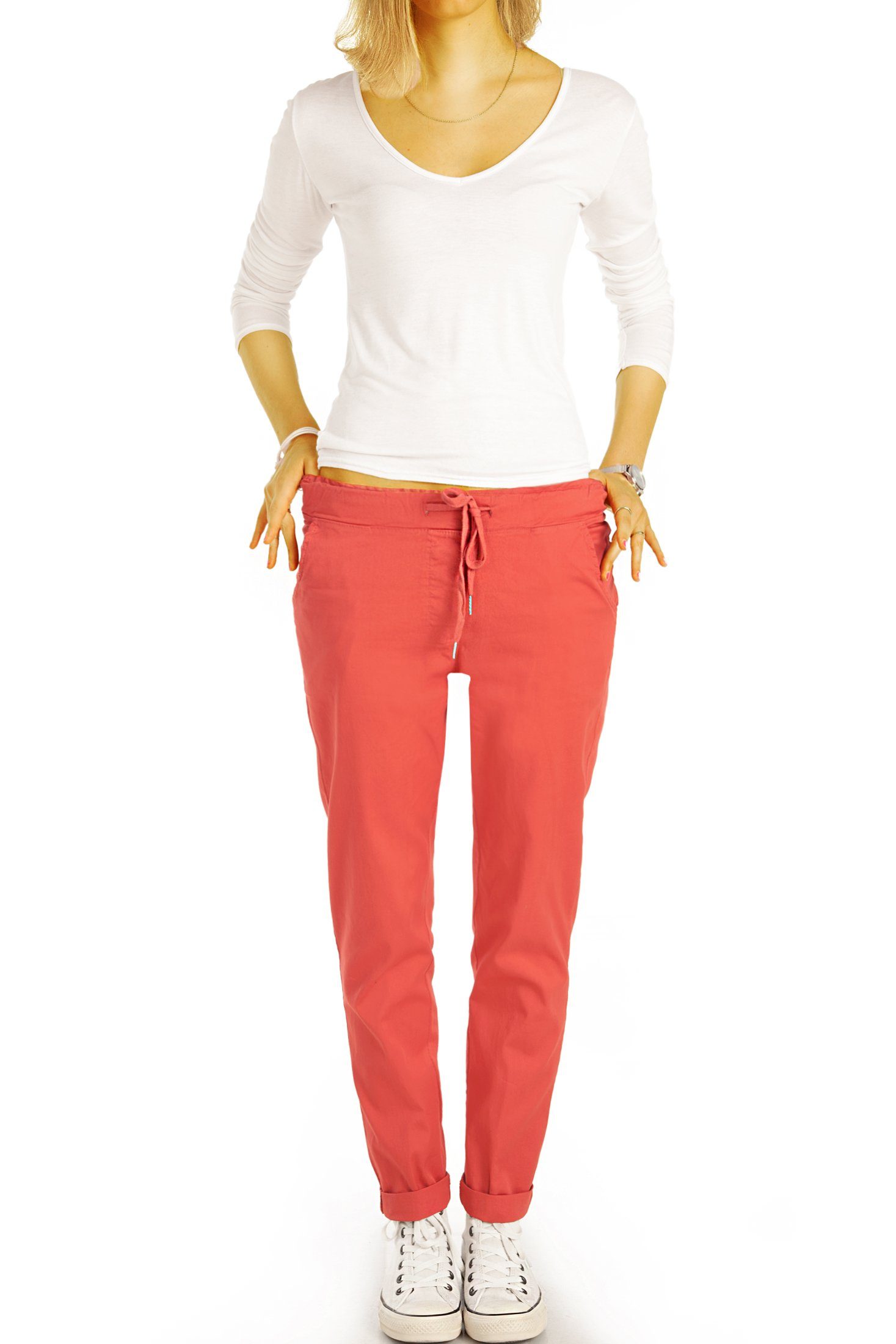 Stretch-Anteil Stoffhose Damen - in bequem Leichte Hosen h29a - be styled mit Stoffhosen, geschnittene Unifarben, Sommer organge