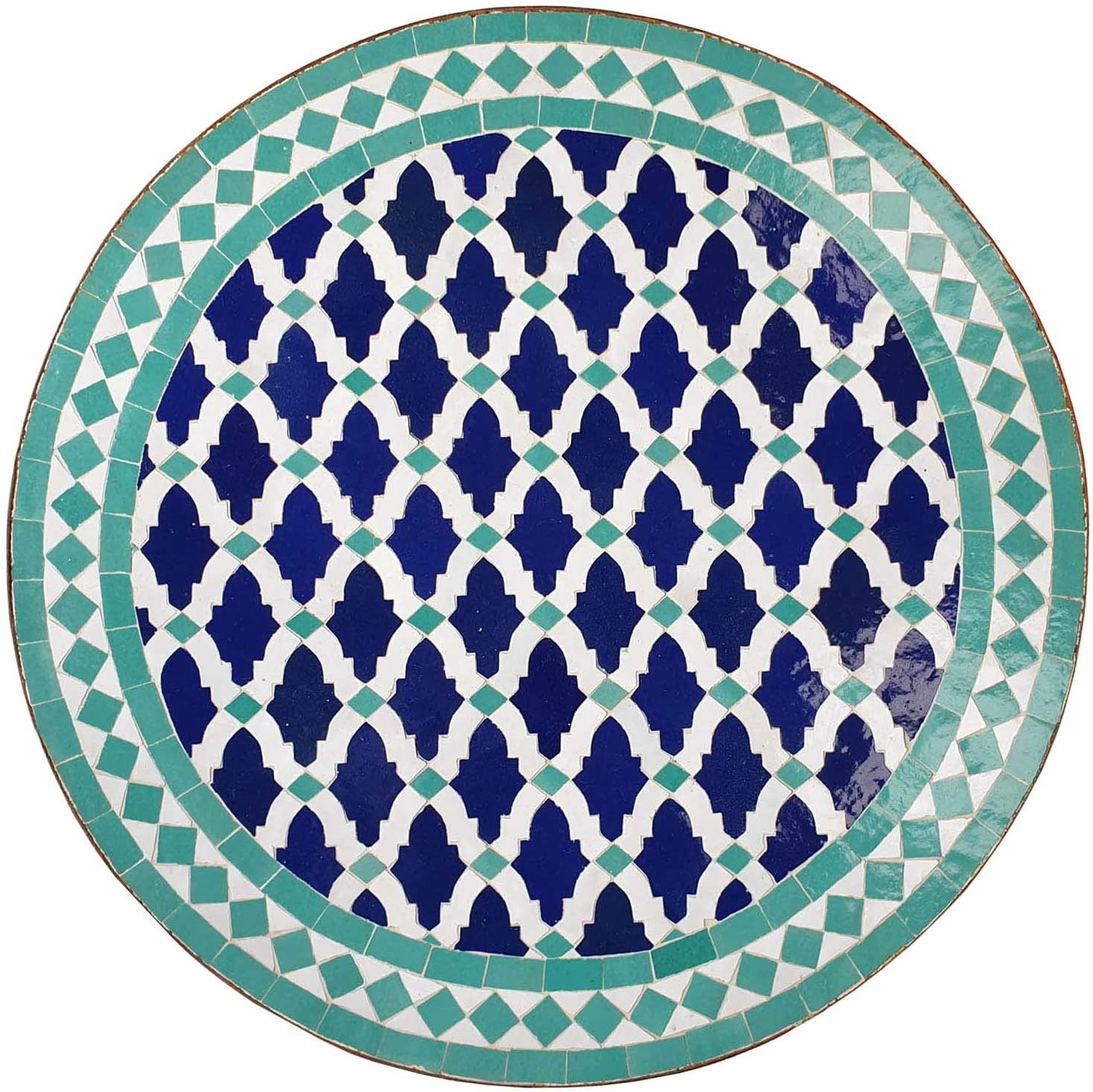 Casa Moro Gartentisch Mediterraner Mosaiktisch Ø 60cm (rund Blau-Türkis mit Gestell Höhe 73cm Kunsthandwerk, Dekorativer Balkontisch Gartentisch Beistelltisch, MT2133), Kunsthandwerk aus Marokko