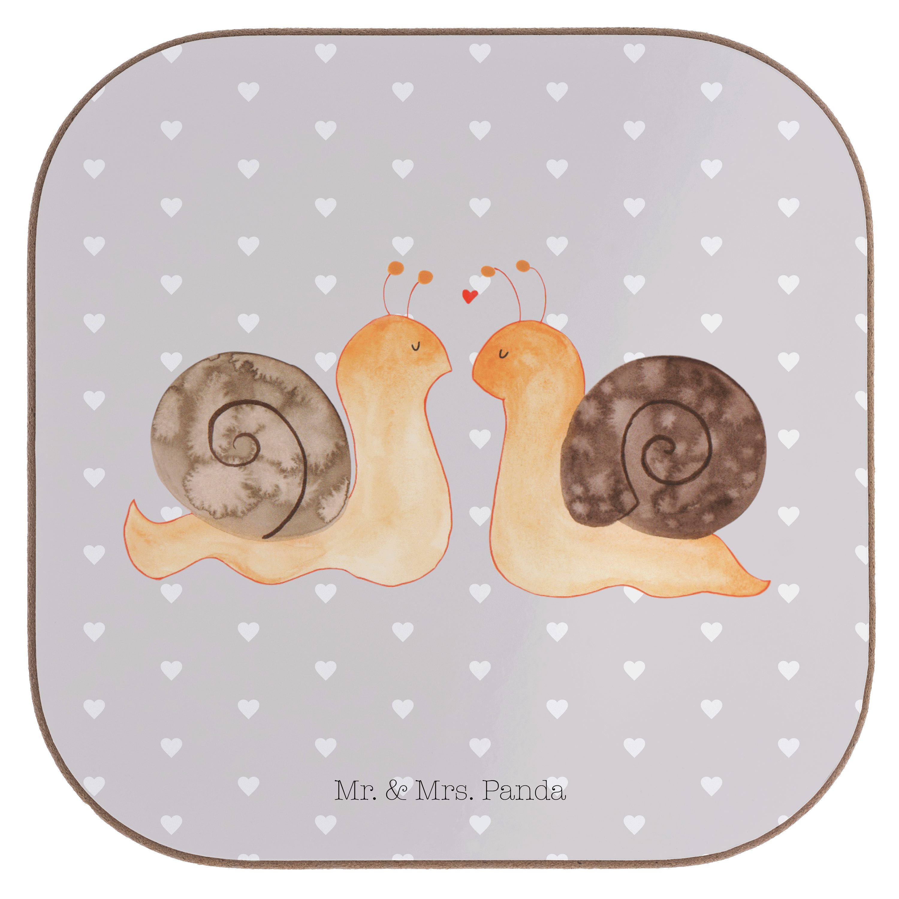 Mr. & Mrs. Panda Getränkeuntersetzer Schnecken Liebe - Grau Pastell - Geschenk, verliebt, Freund, Getränke, 1-tlg.