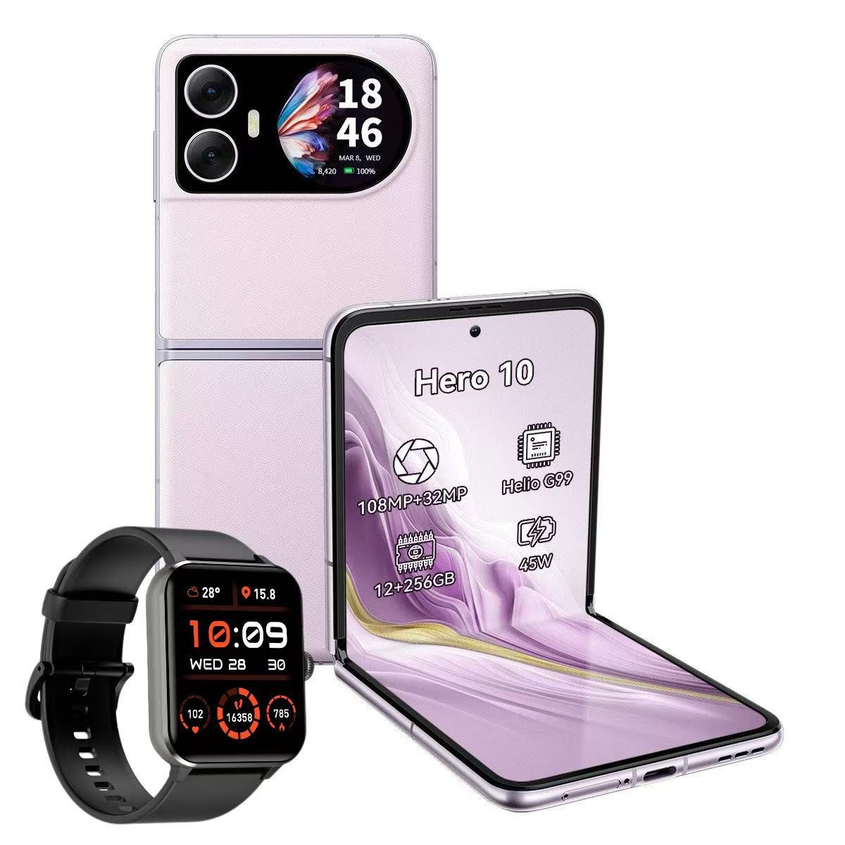 blackview Hero10 Flip Zwei Bildschirmen incl. Z30 Smartphone (6,9 Zoll, 108 MP Kamera, 6,9", 2.5K, 108MP, Helio G99, 12+256GB, 45W, NFC)