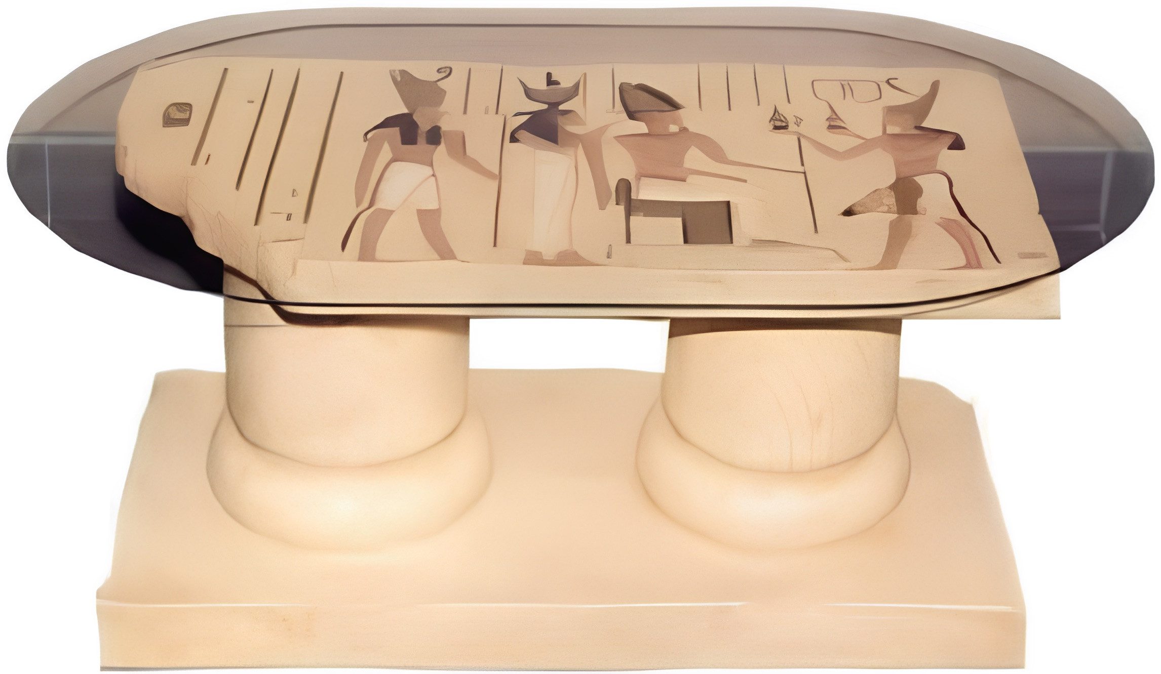 JVmoebel Couchtisch Ägyptischer Beistelltisch mit Glas und Säulenmotiv, Made in Europa