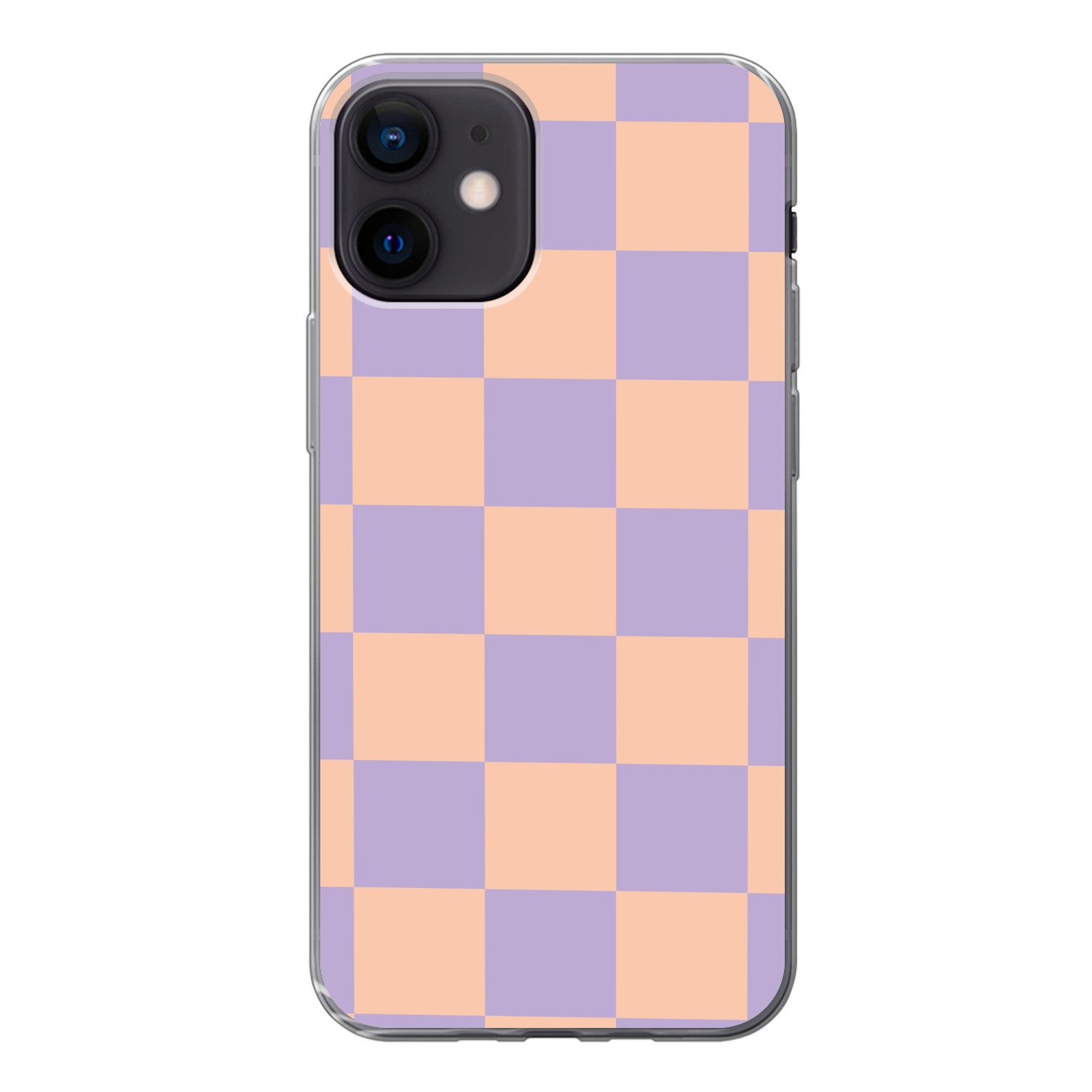 MuchoWow Handyhülle für Apple iPhone 12 Schachbrettmuster - Lila - Rosa - Würfel, Smartphone-Bumper, Print, Handy Schutzhülle Dünn