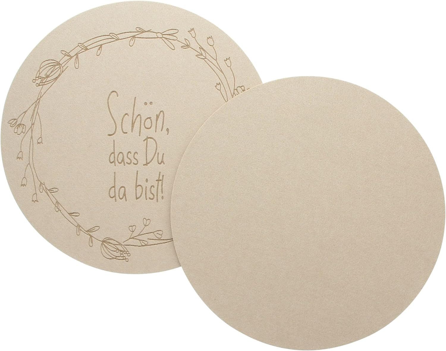 Dekoleidenschaft Platzset "Schön, dass Du da bist!" aus Filz, beige, rund Ø 38 cm, Platzmatte, (2-St., im Set), Tischset, Platzdeckchen, Unterlage, Tischdeckchen, Filzmatte