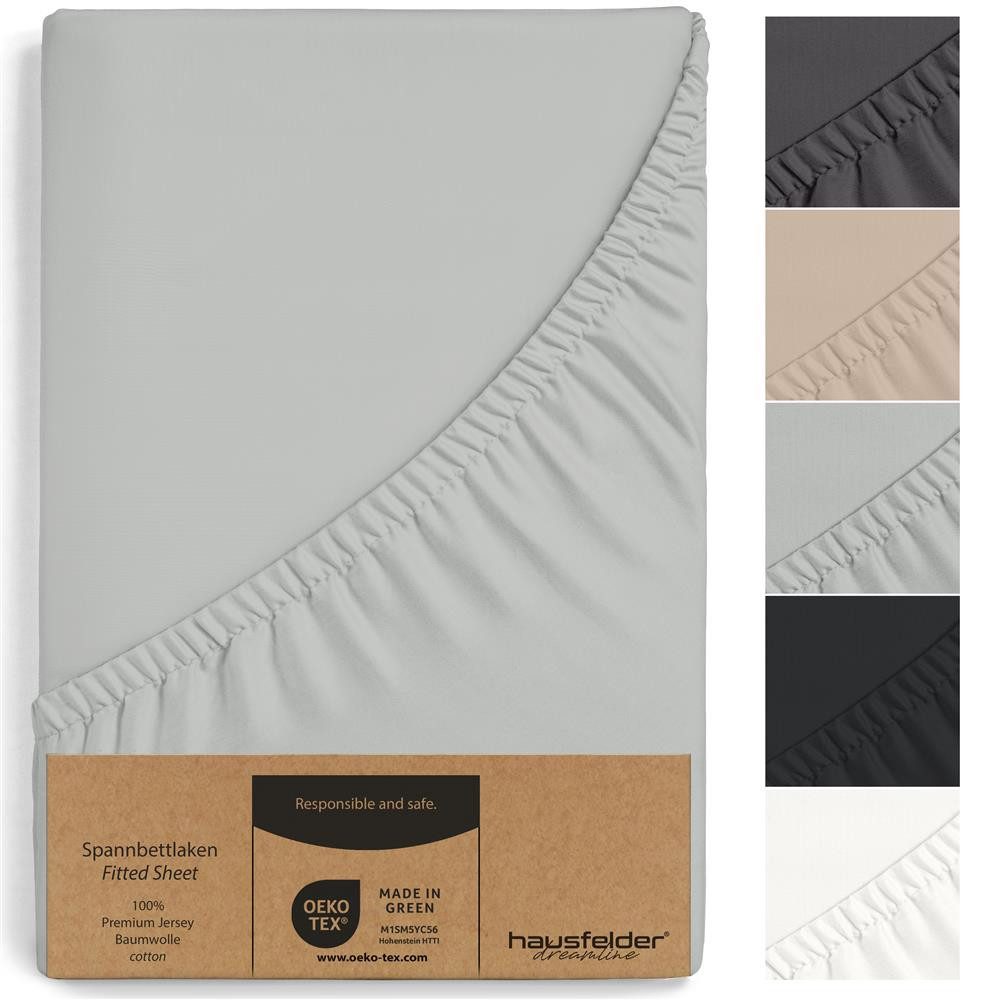 Hausfelder Spannbettlaken Topper Bettlaken 180//200x200 cm, bis 40cm Matratzenhöhe,Grau, Jersey-Baumwolle, Gummizug: rundum, (1 Stück), verschiedene Farben und Größen