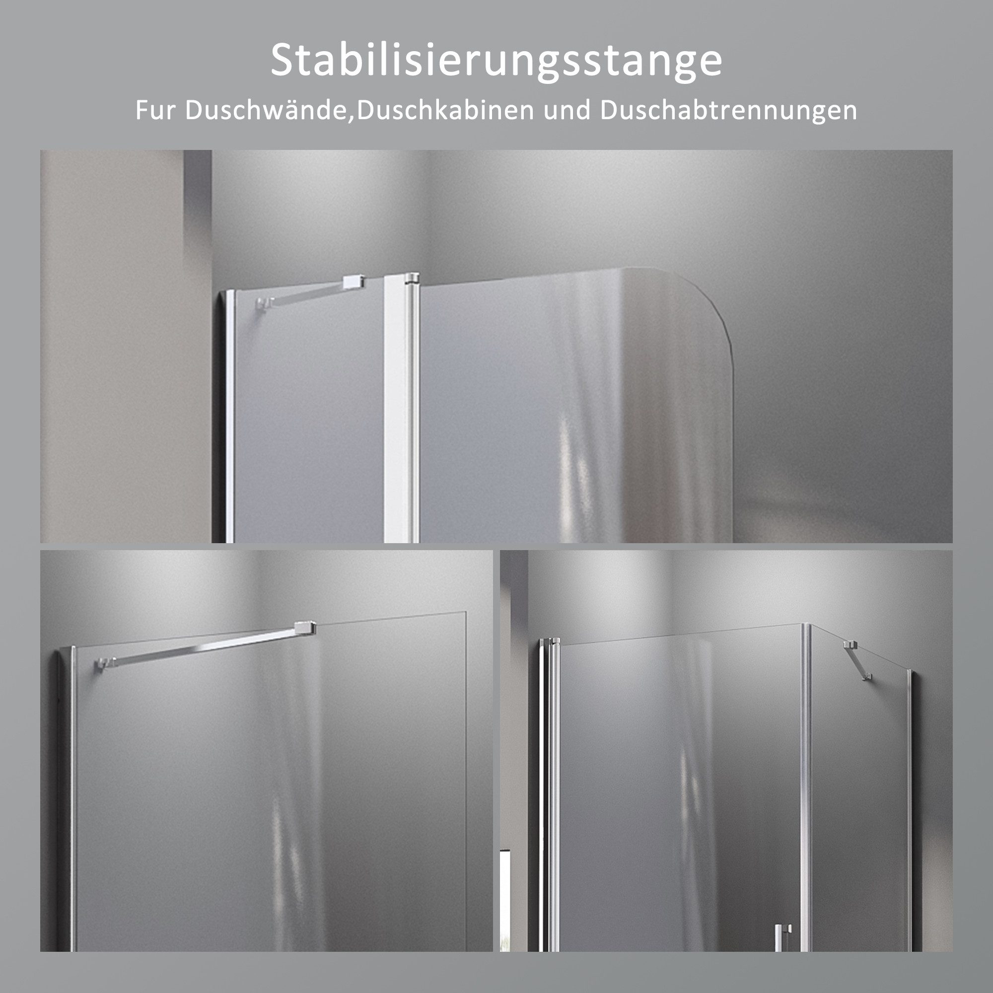 Boromal Duschwand-Stabilisationsstange Stabilisator Haltestange Stabilisierungsstange für Glaswand Walk In, (Stabilisator, Schwarz, Chrom), für Duschwand, Duschabtrennung, Duschkabinen, Glaswand