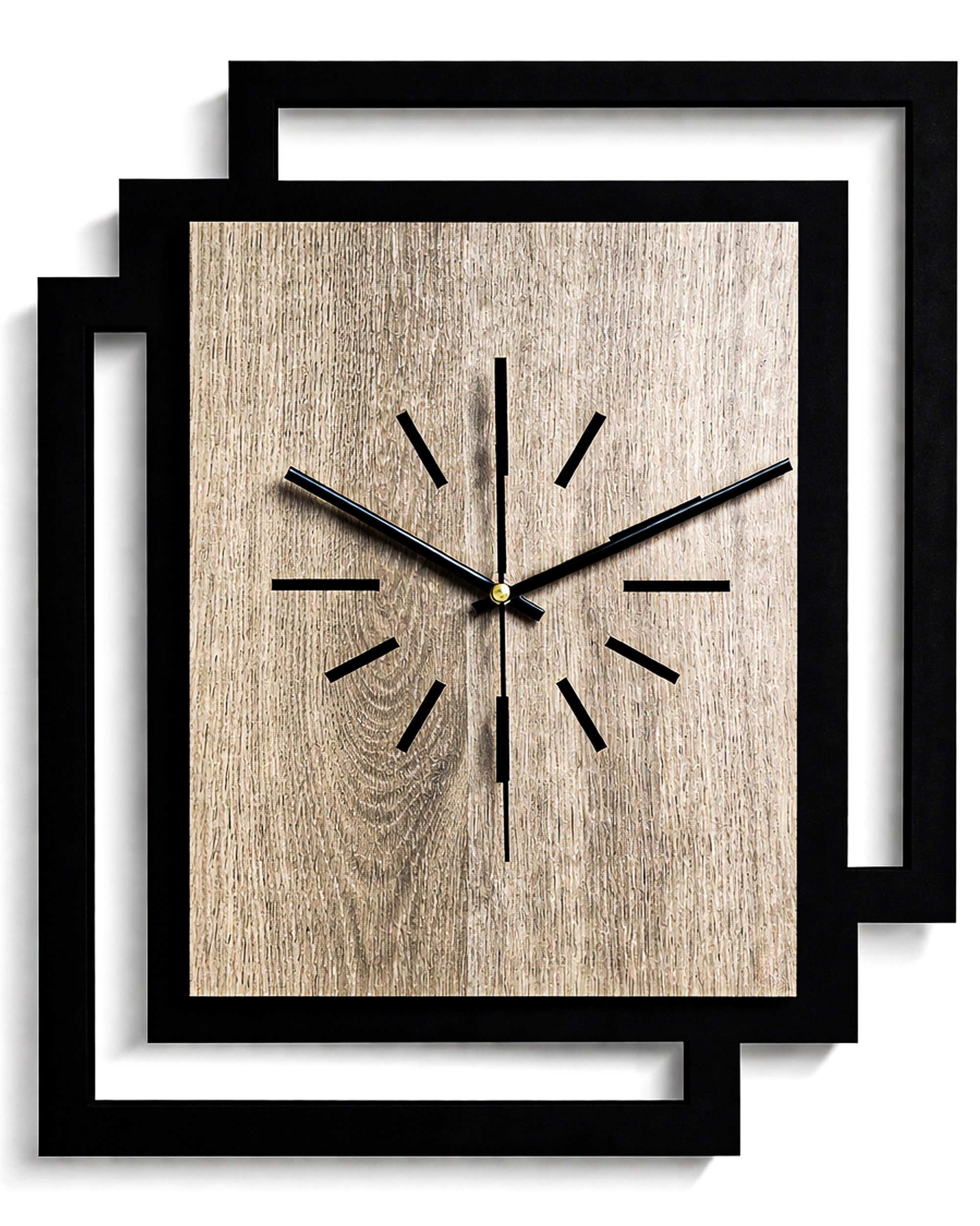ORNAMENTI Wanduhr Große handgefertigte moderne aus Holz, Hingucker Wanddeko 45 x 55 cm (Rechteckig vertikal ohne Tickgeräusche für Wohnzimmer, ohne Ziffern)