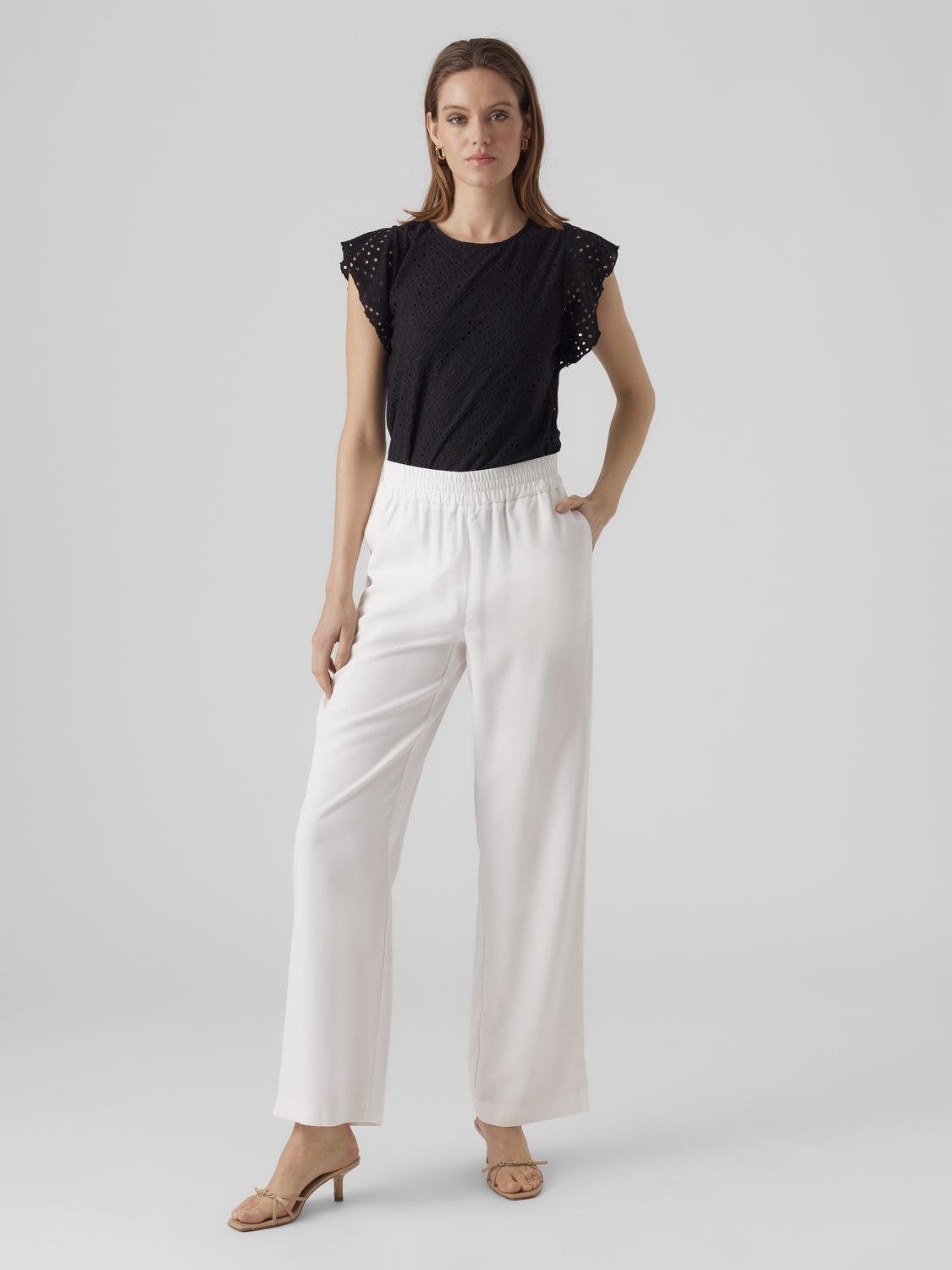 Vero Moda Rundhalsshirt VMTASSA SL FRILL TOP NOOS Materialmix, loose fit