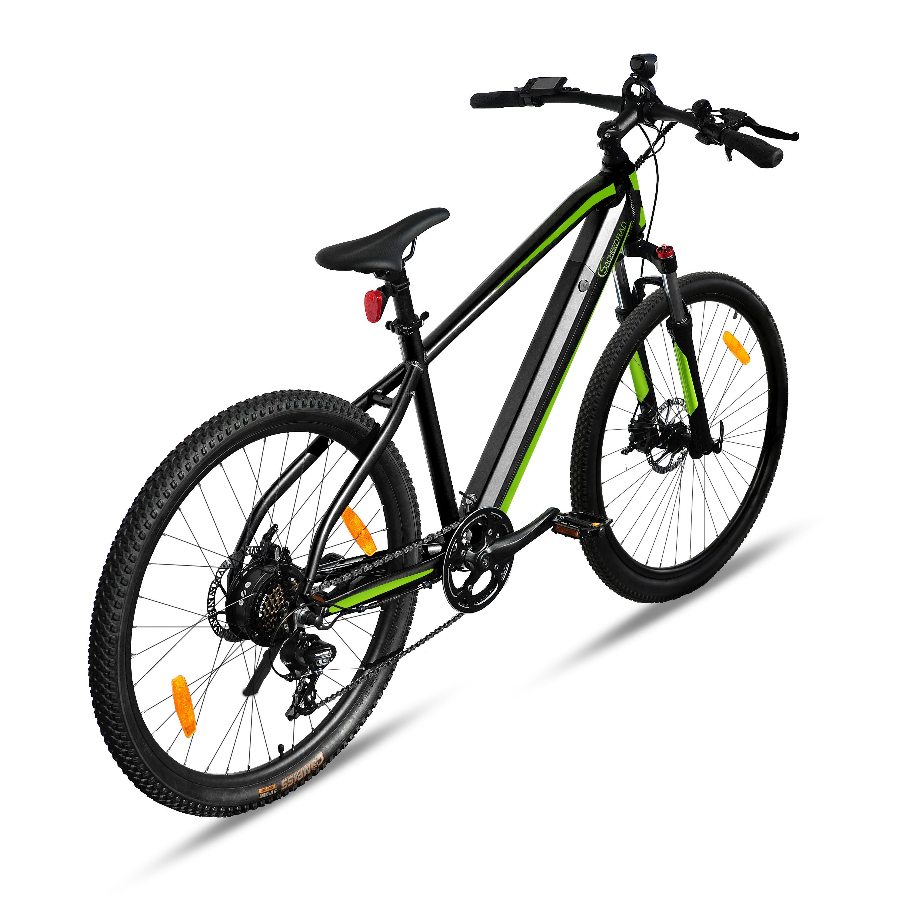 SachsenRAD E-Bike Mountainbike E-Bike E-Racing Mountain Bike R8 Ranger schwarz 27,5 Zoll, 7 Gang Shimano 7SP TOURNEY TY300, Kettenschaltung, Heckmotor, Hybrid-Hydraulische Scheibenbremse
