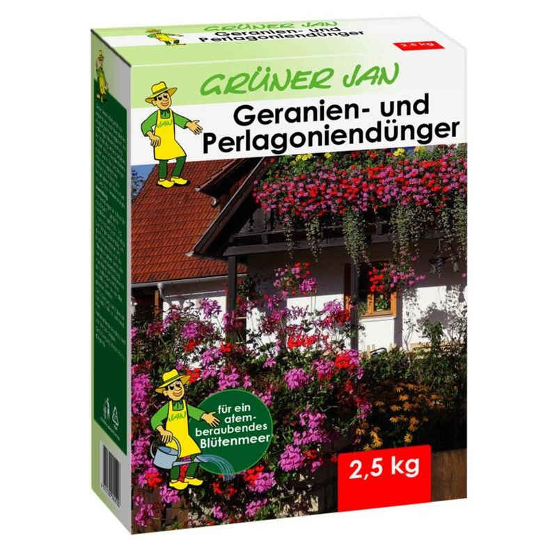 Grüner Jan Pflanzendünger 7x 2,5kg Grüner Jan Geranien- und Pelargoniendünger Zierpflanzen Blume