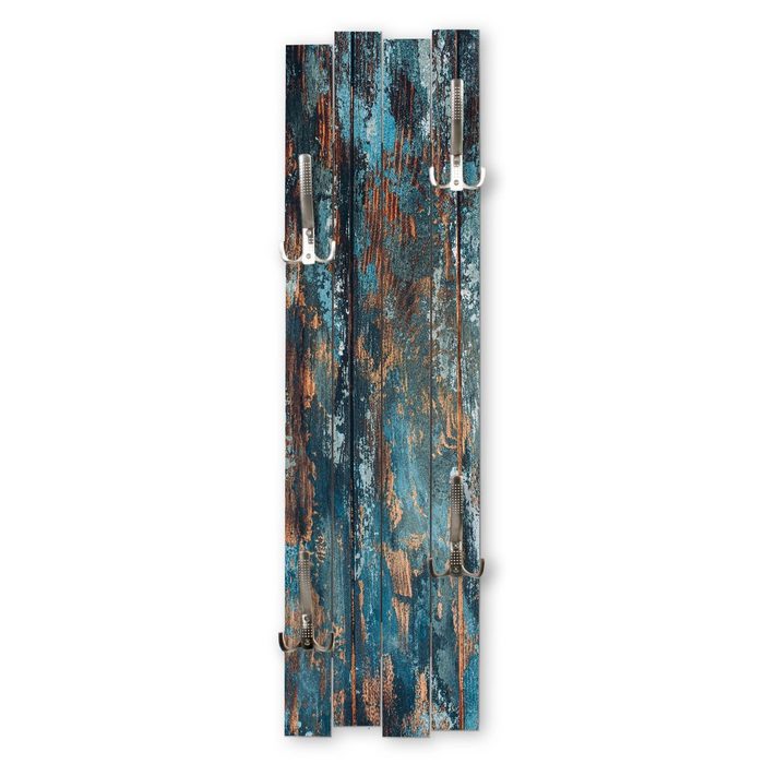 Kreative Feder Wandgarderobe Altes Holz Blau Wandgarderobe aus MDF mit 4 Haken ca. 100x30cm Wandbild Holz Wanddeko Holzstruktur Holzoptik WGH016
