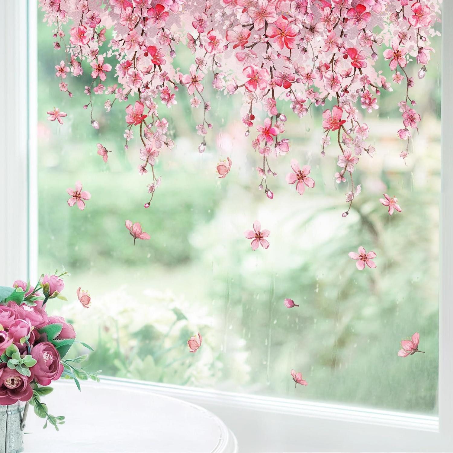 LuxusKollektion Fensterbild Fensterbilder Kirschblüte Rosa Frühling Sommer