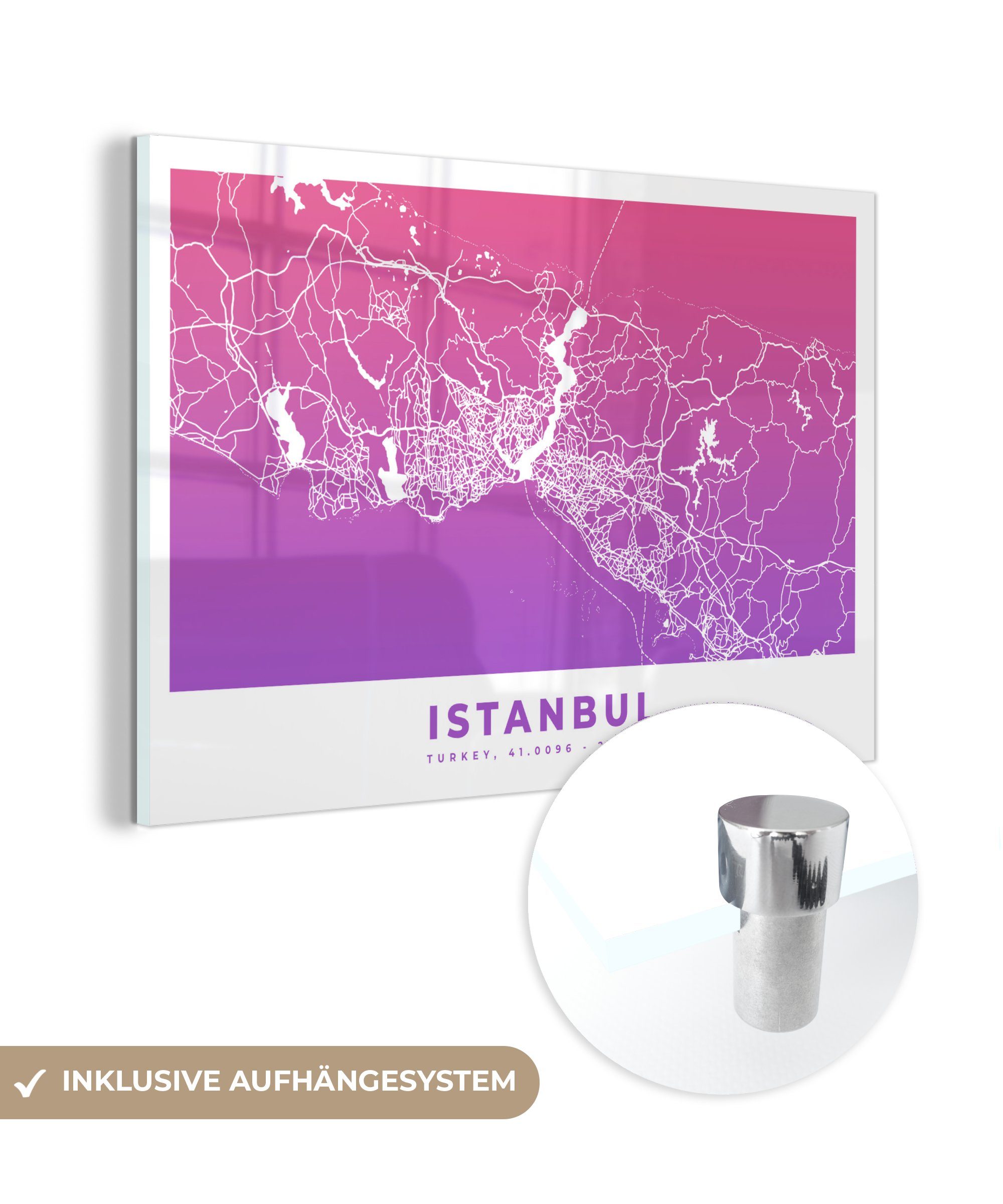 MuchoWow Acrylglasbild Istanbul - Türkei - Stadtplan, (1 St), Acrylglasbilder Wohnzimmer & Schlafzimmer | Bilder