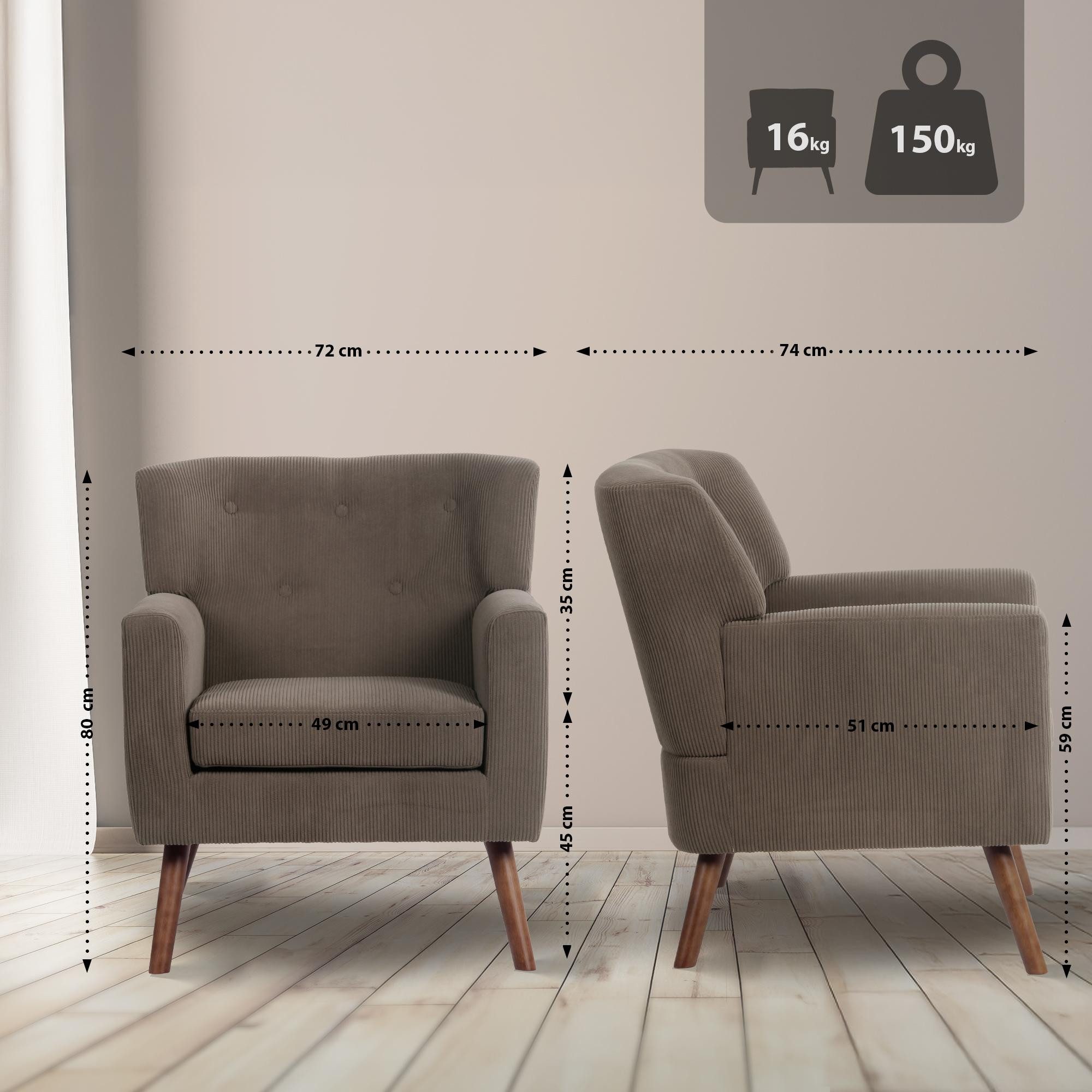 CLP Loungesessel Kioni, Cordbezug, Kautschukholz, bis 150 kg belastbar günstig online kaufen