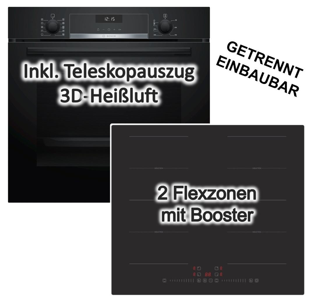 Backofen-Set AutoPilot Teleskopauszug + PKM Induktionskochfeld Flexzone autark 60cm