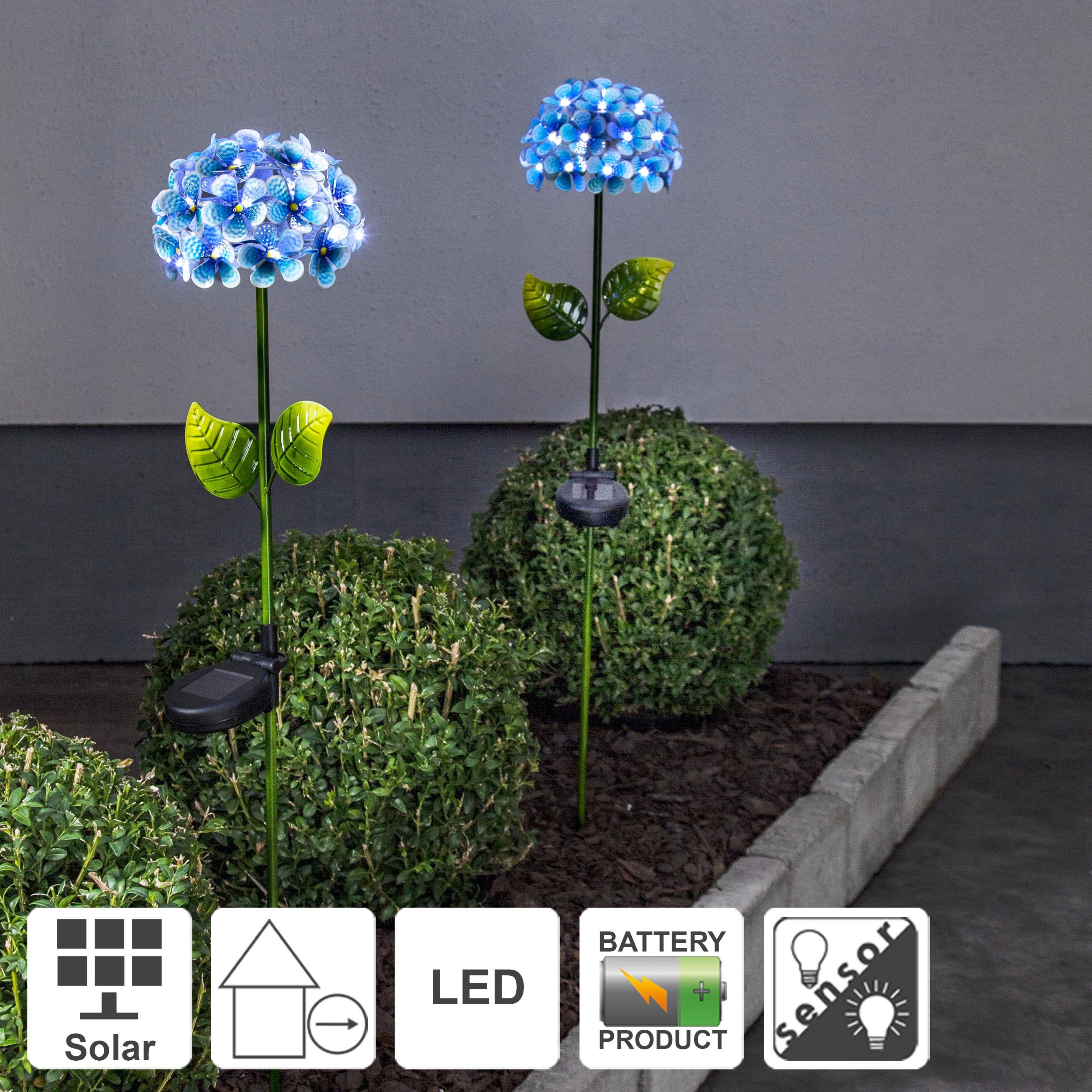 STAR TRADING LED Solarleuchte Hortensia, Solar-Erdspieß Hortensia, blau