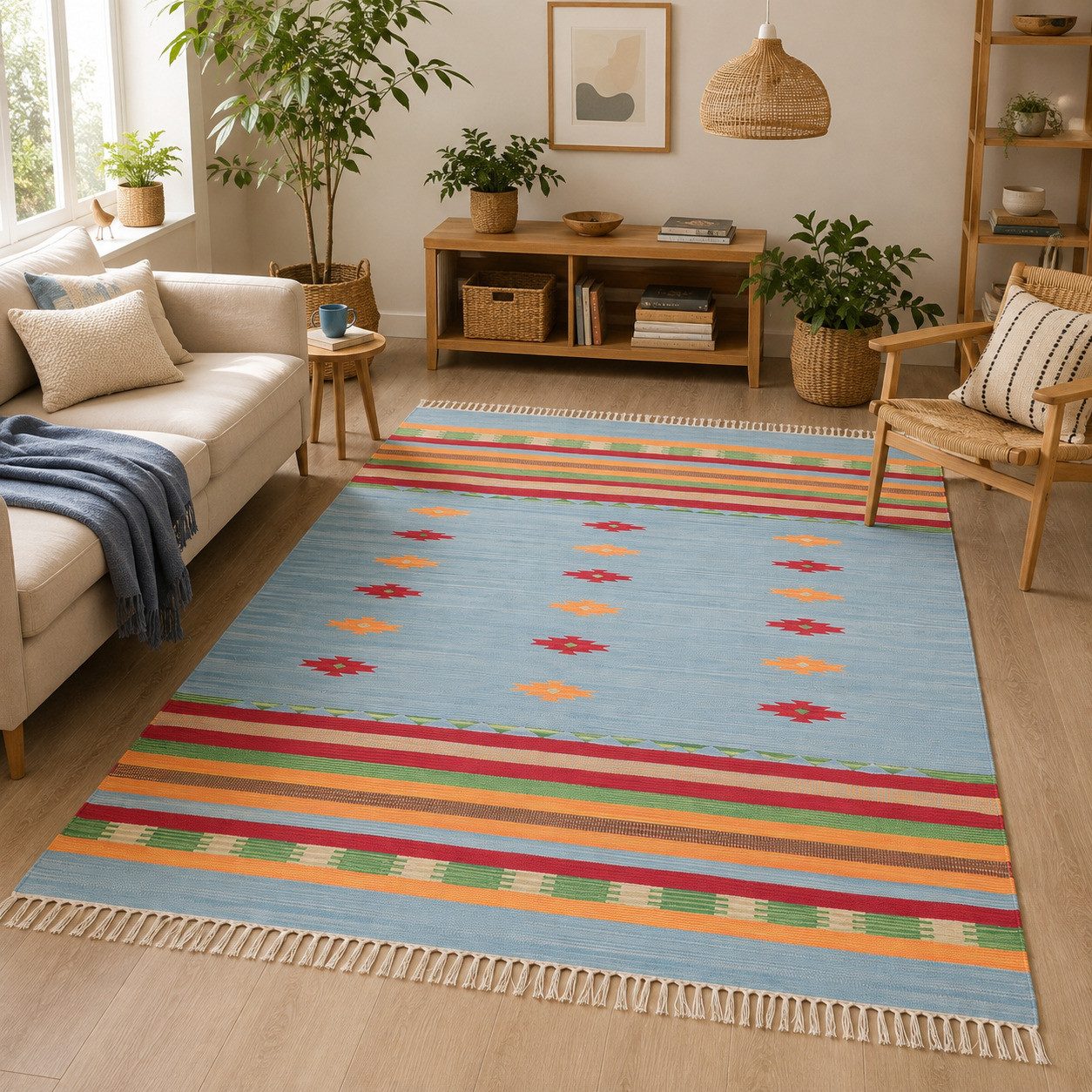 Pergamon Wollteppich Baumwolle Natur Kelim Teppich Lina Stripes, Rechteckig, Höhe: 8 mm