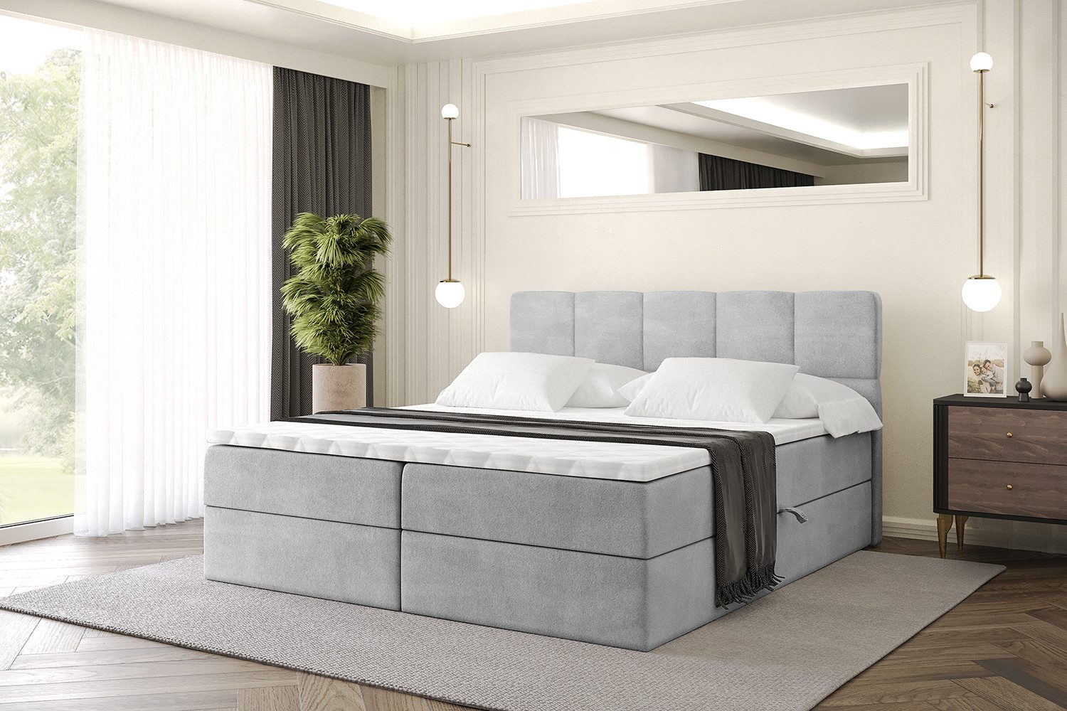 ALTDECOR Boxbett LIRO (Multipocket-Matratze H4, H3 Matratze Bonellfederung, Topper, Kopfteil)