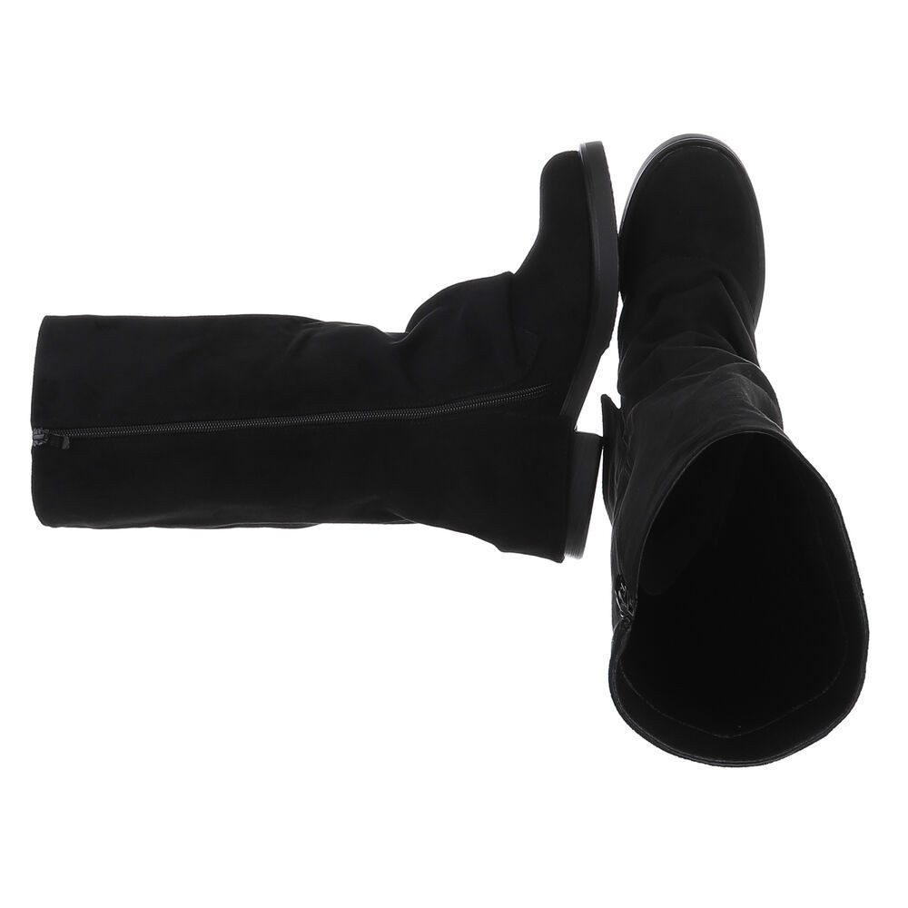 Ital-Design Elegante Damenstiefel mit Riemenverzierung für Herbst Westernstiefel (90458194) Blockabsatz Flache Stiefel in Schwarz