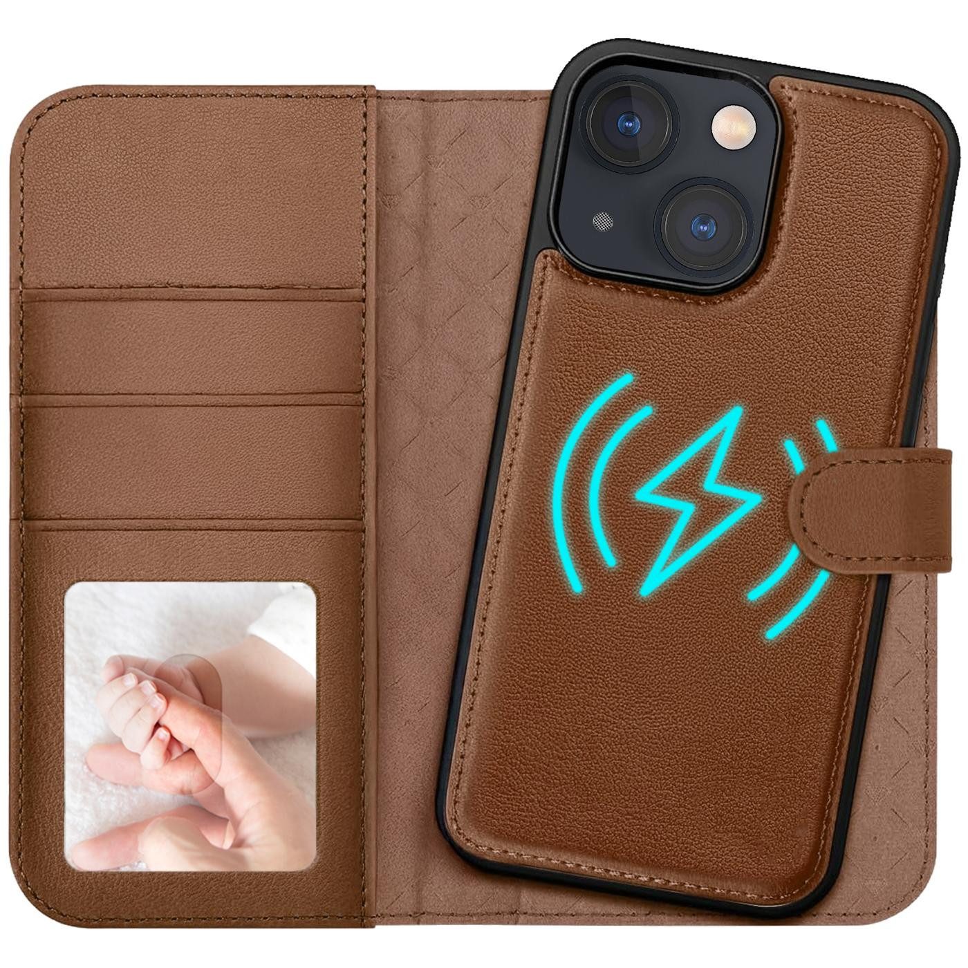 CoolGadget Handyhülle Magnet Book Case für Apple iPhone 13 Hülle + Klapphülle 6,1 Zoll, 2in1 abnehmbare magnetische RFID Schutzhülle Kartenfach Fotofenster