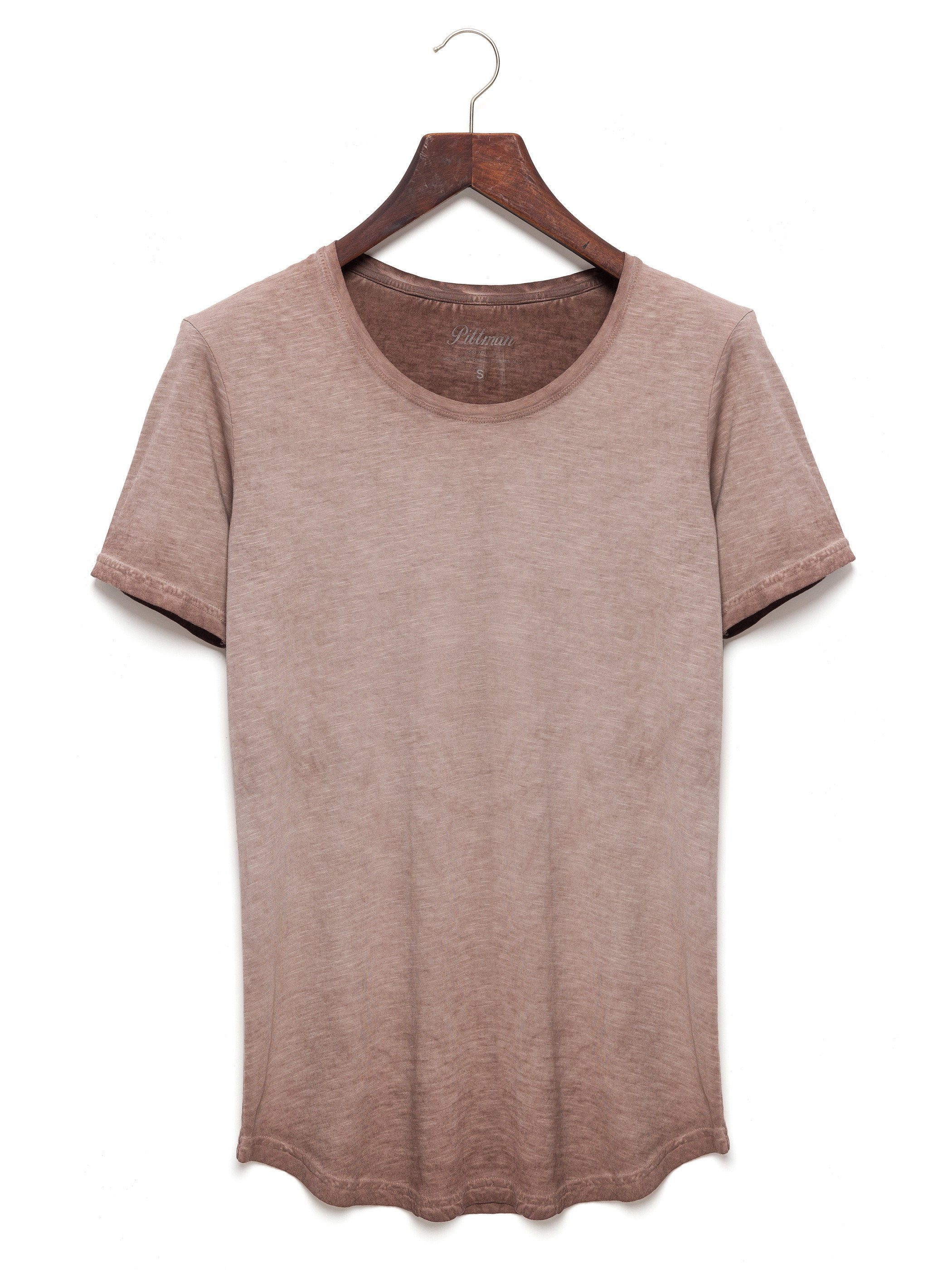 Crew Tee Oversize taupe T-Shirt 161318) Pittman Neck (1-tlg) (warm Washed Shredder Basic Braun