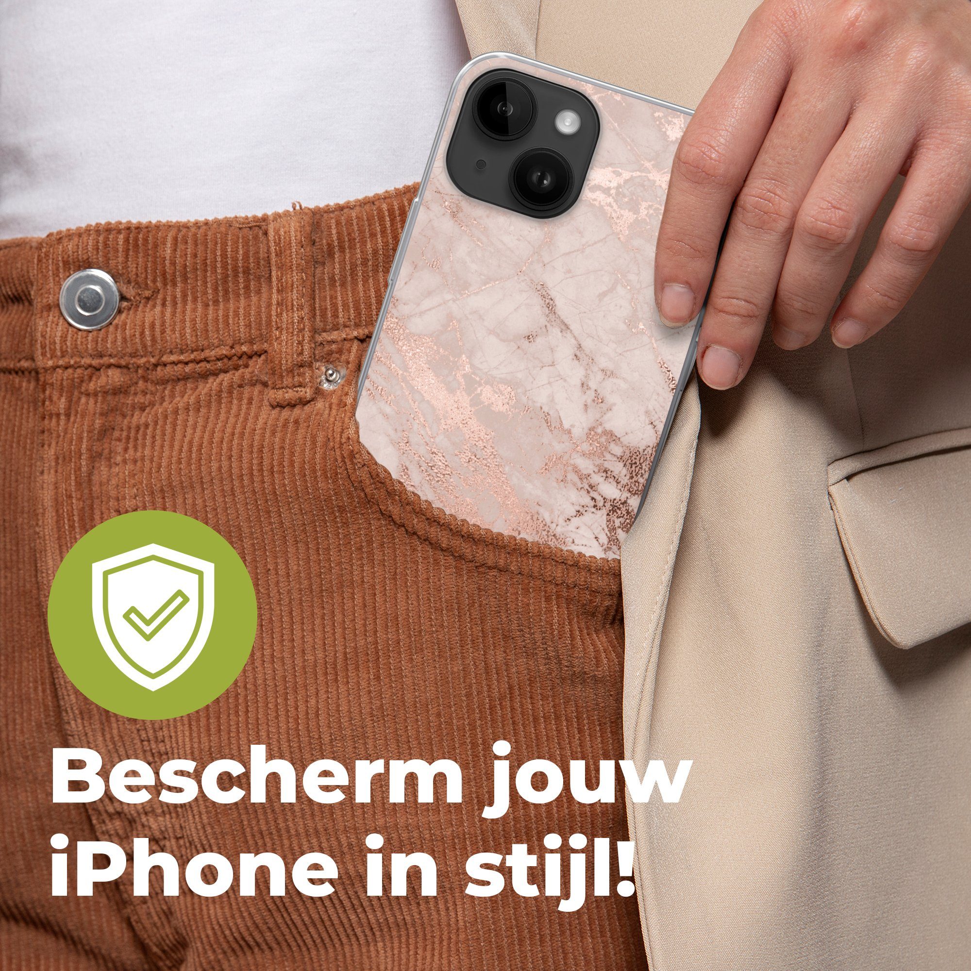 MuchoWow Handyhülle für Apple iPhone 14 Marmor - Rosa - Luxus - Marmoroptik - Glitzer - De, Smartphone-Bumper, Print, Handy Schutzhülle Dünn
