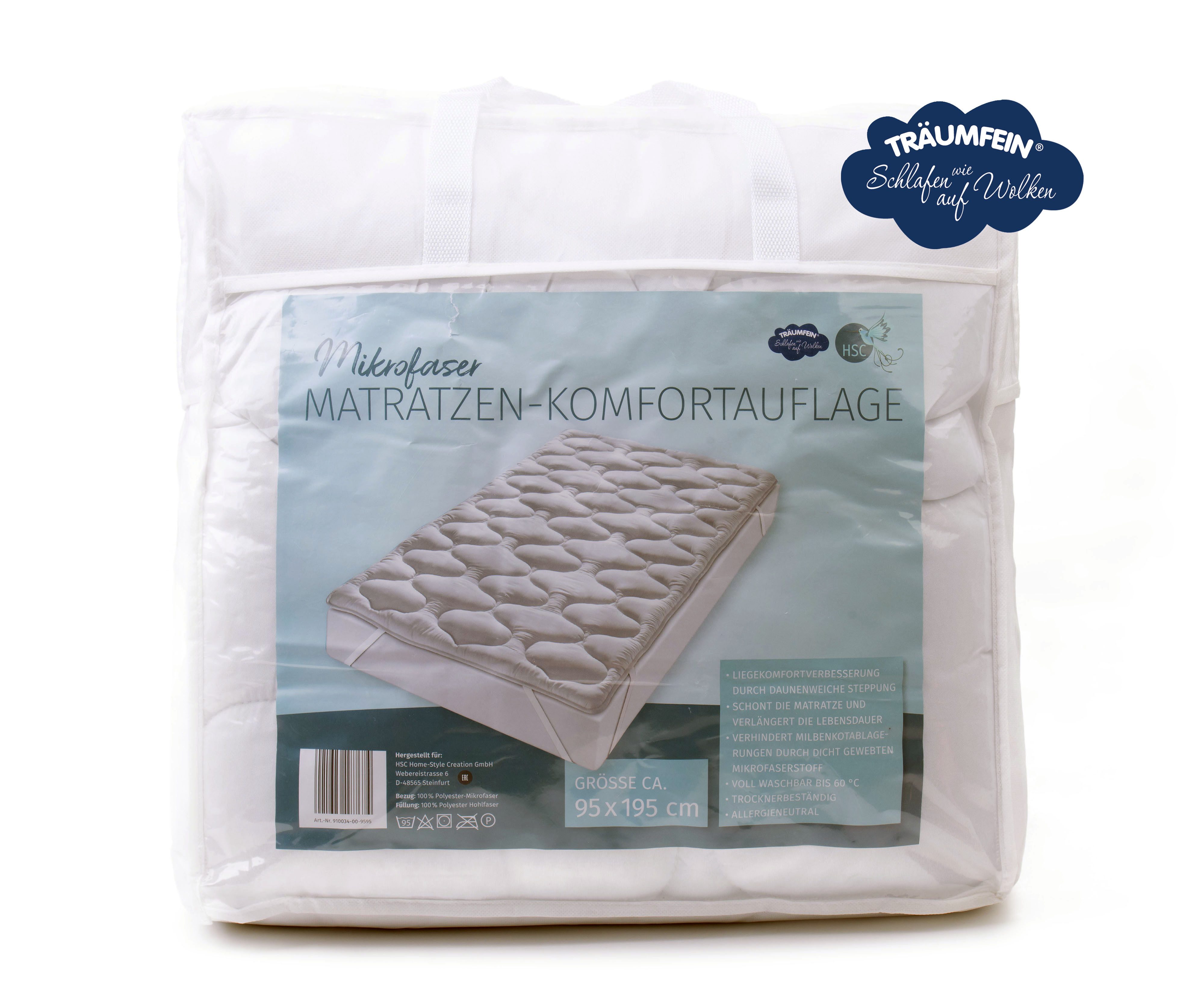 Matratzenauflage Mikrofaser Matratzen-Komfortauflage HSC Home-Style-Creation GmbH, Allergieneutral, max. Matratzenschutz und Liegekomfortverbesserung