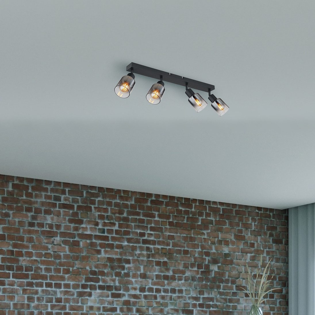 GLOBO LIGHTING Deckenstrahler HUBERTUS, ohne Leuchtmittel, Deckenspot/schwarz/Glas rauchfarben/Flur/Wohnzimmer