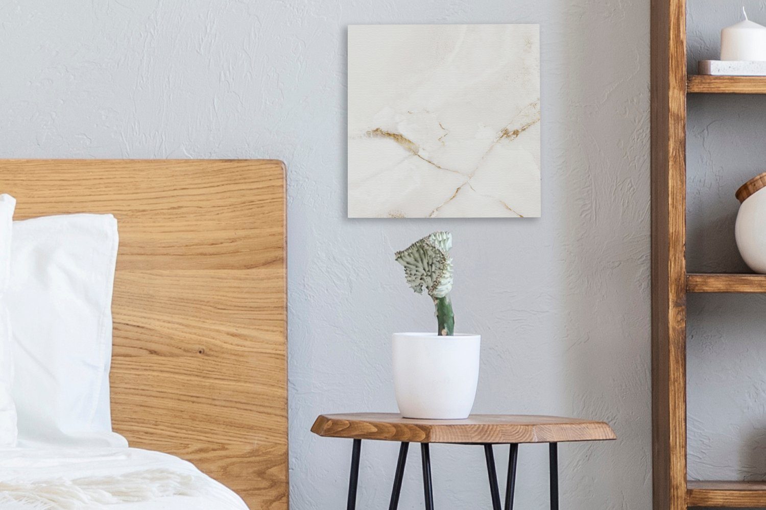 Marmor (1 für St), - Schlafzimmer Wohnzimmer Weiß - Gold, OneMillionCanvasses® Leinwandbild Leinwand Bilder